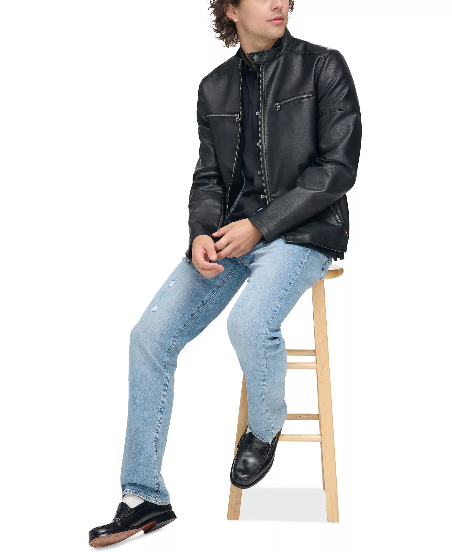 Men's Faux Leather Racer Jacket - Black - 2XL