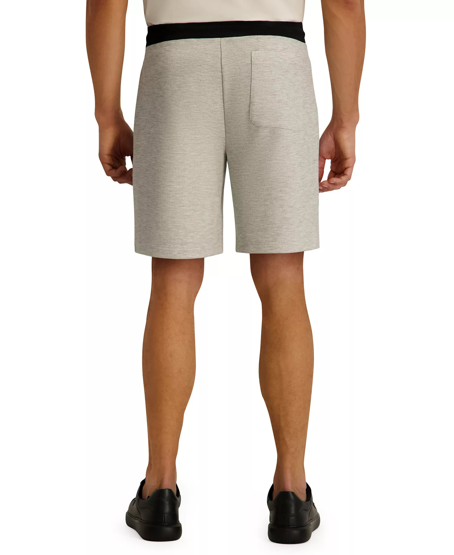 Men's Striped Waffle Drawstring Short with Leather Logo Patch - Gray Heather - 2XL