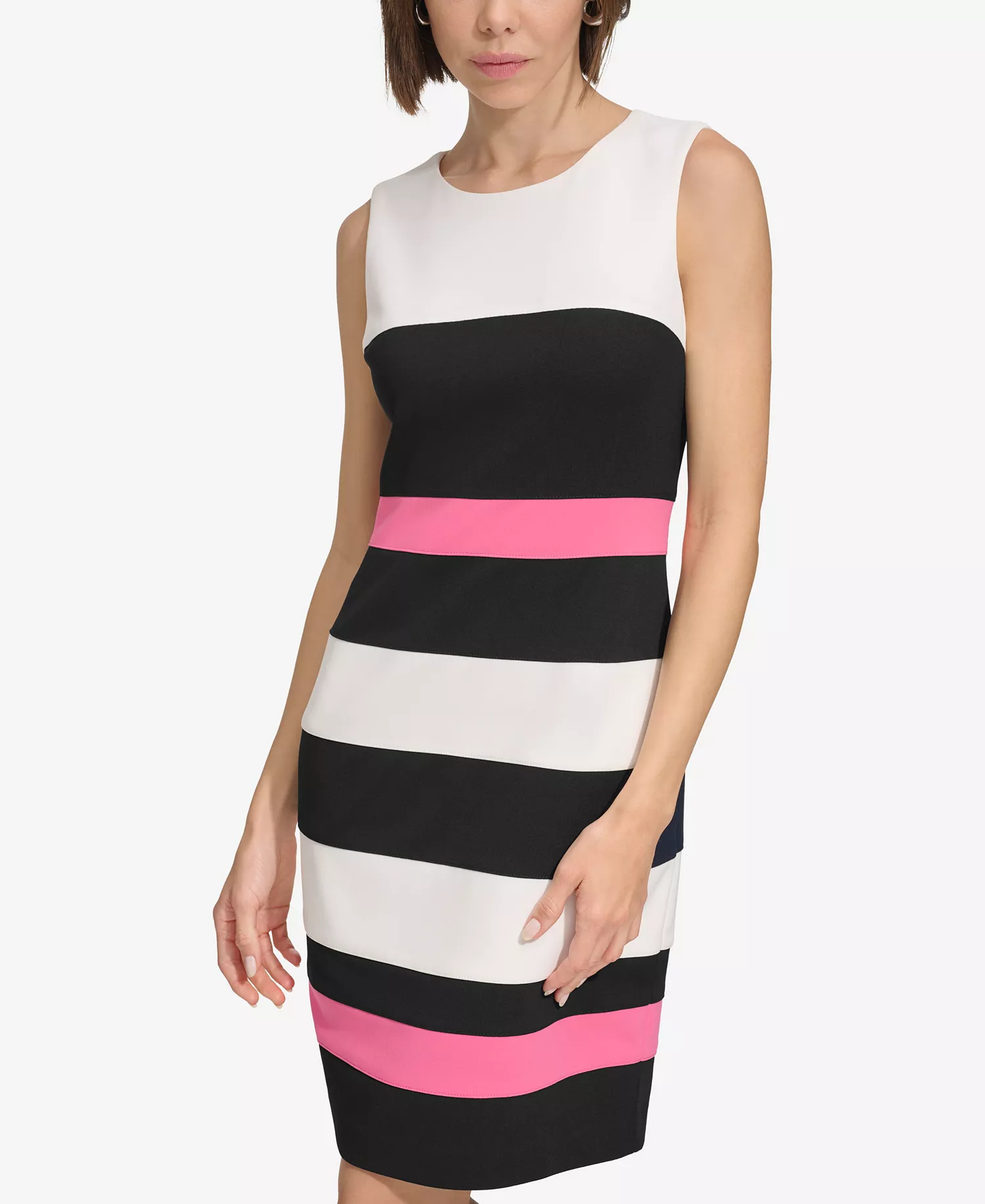 Women's Colorblock Sheath Dress - Black/Ivory/Peony - 10