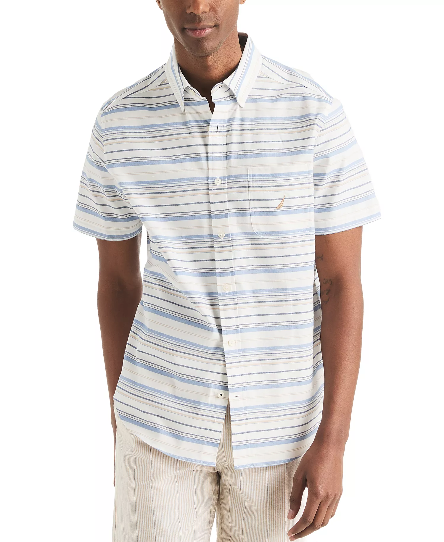 Men's Short Sleeve Striped Button-Down Oxford Shirt - Sail White - 2XL