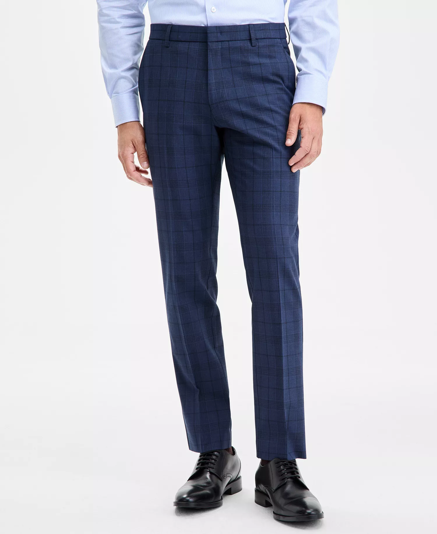 Men's Modern-Fit Stretch Dress Fall Pants - Blue Plaid - 30 - 30