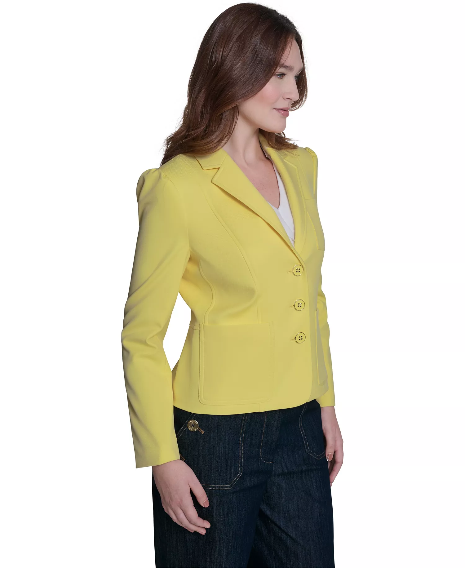 Women's Puff Sleeve Notch Collar Blazer - Sunshine - 0