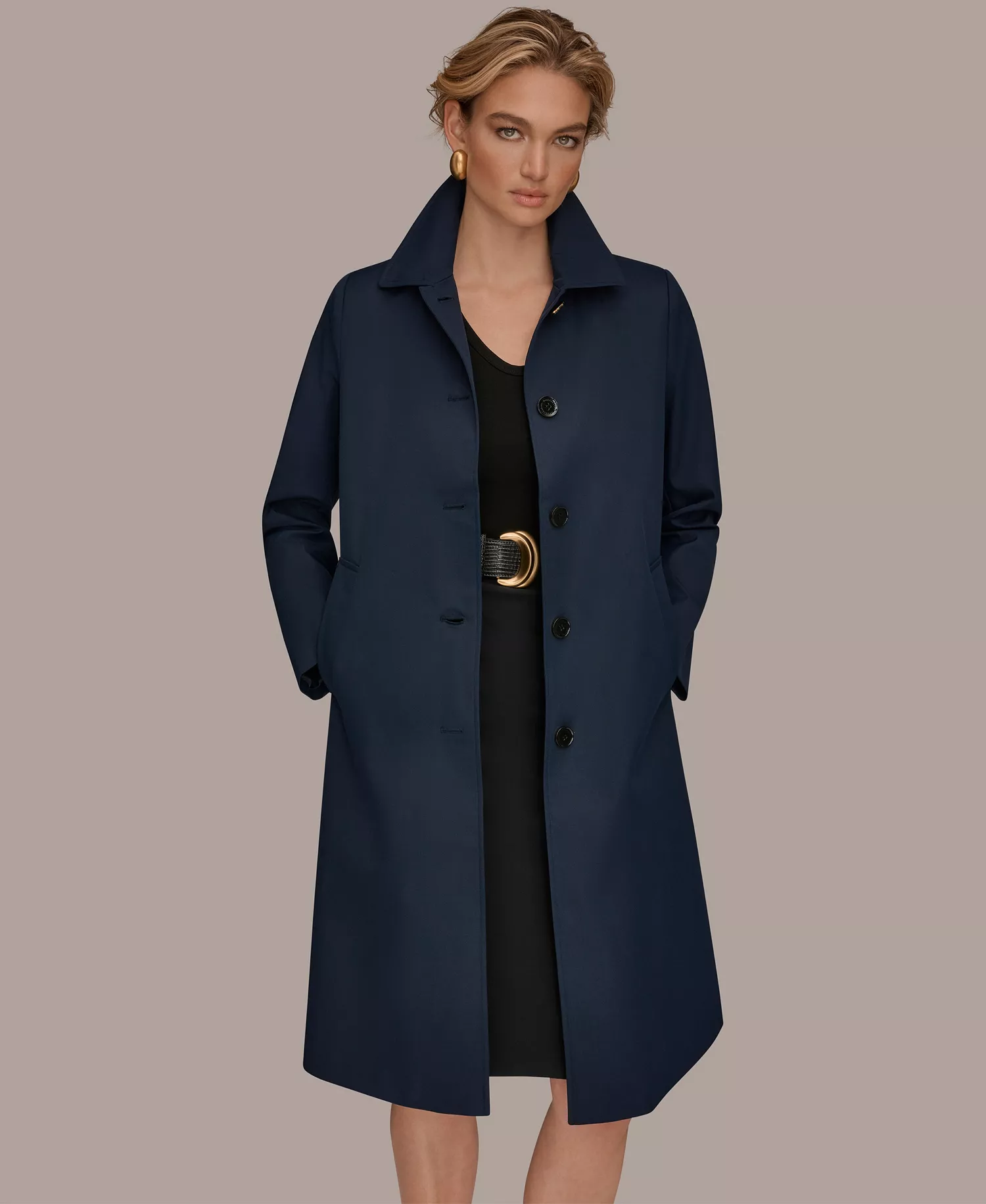 Women's Balmacaan Shirt Collar Coat - Nightfall - L