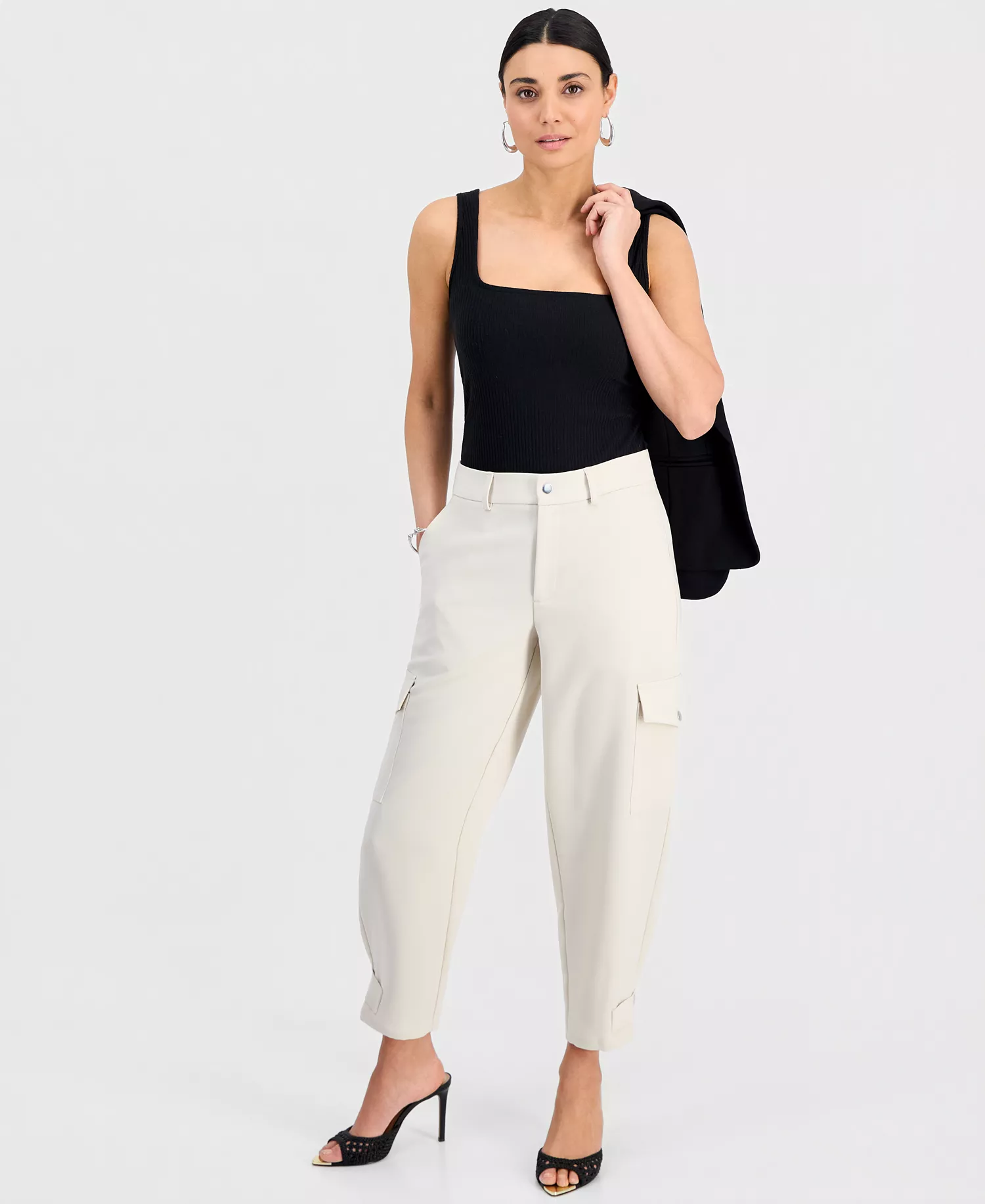 Petite High-Rise Cargo Pants, Created for Macy's - Soft Cream - 0P