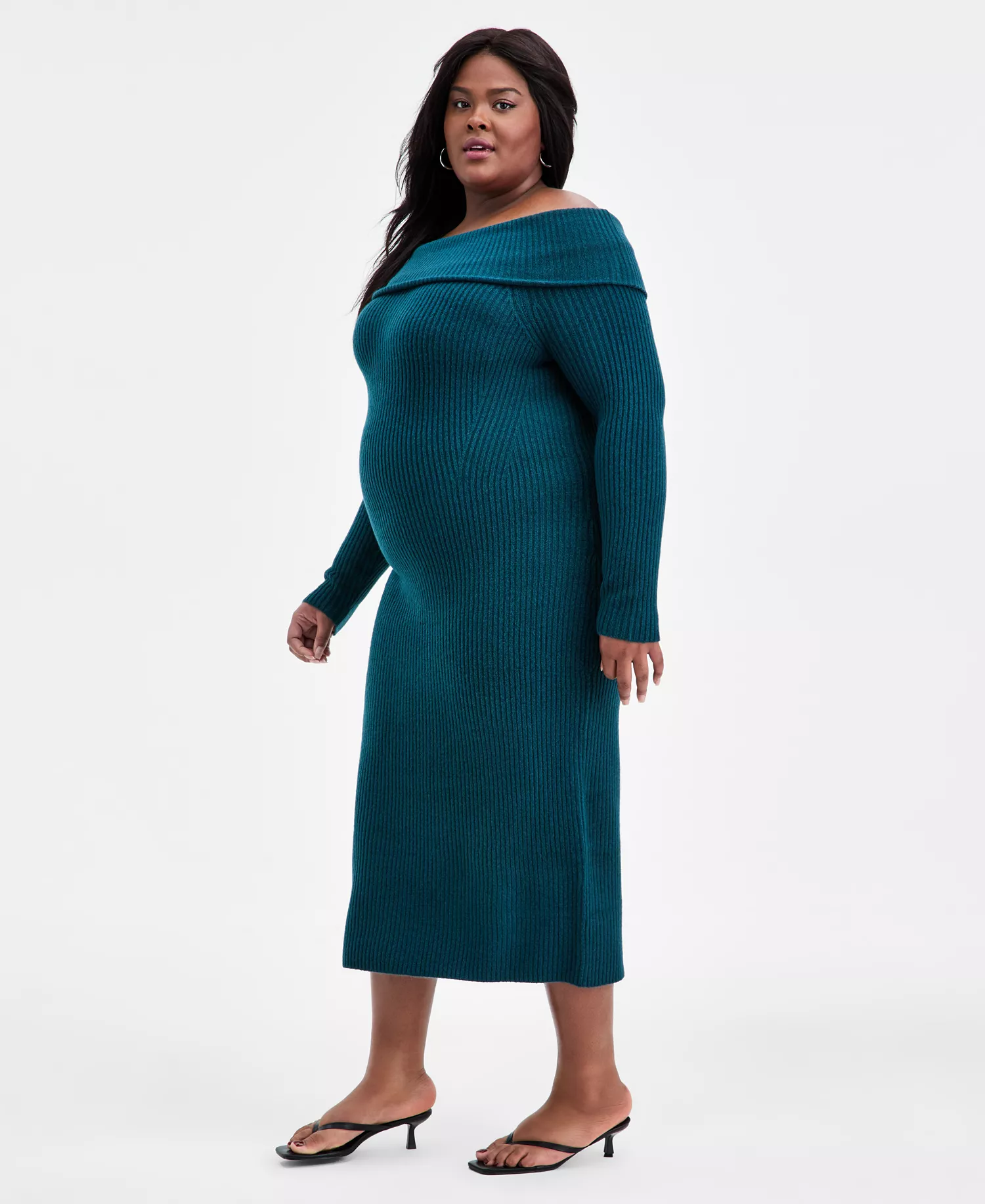Trendy Plus Size Merlyn Off-The-Shoulder Dress, Macy's Exclusive - Dark Spruce - 1X