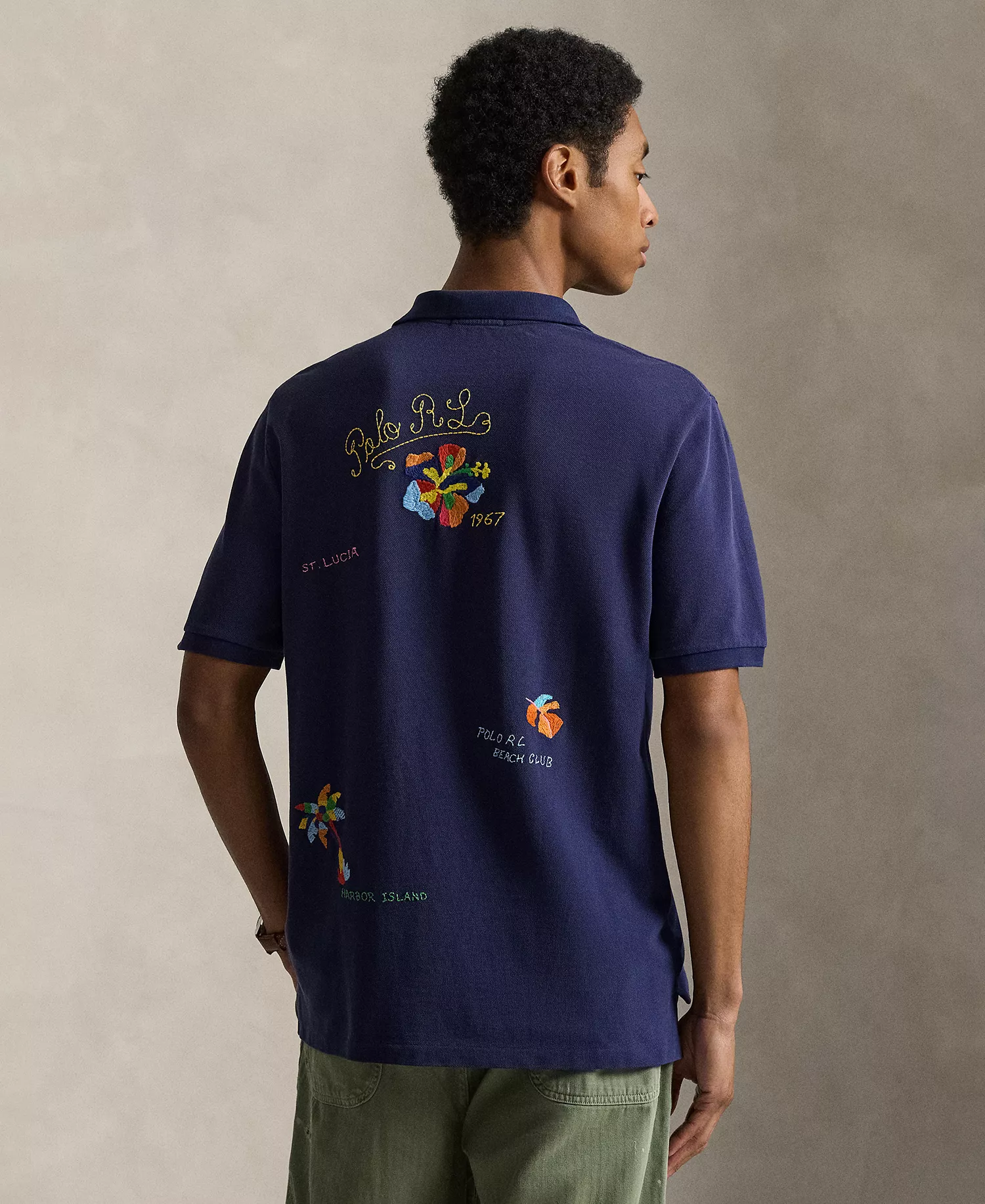 Men's Embroidered Short-Sleeve Polo Shirt - Dark Cobalt - 2XL