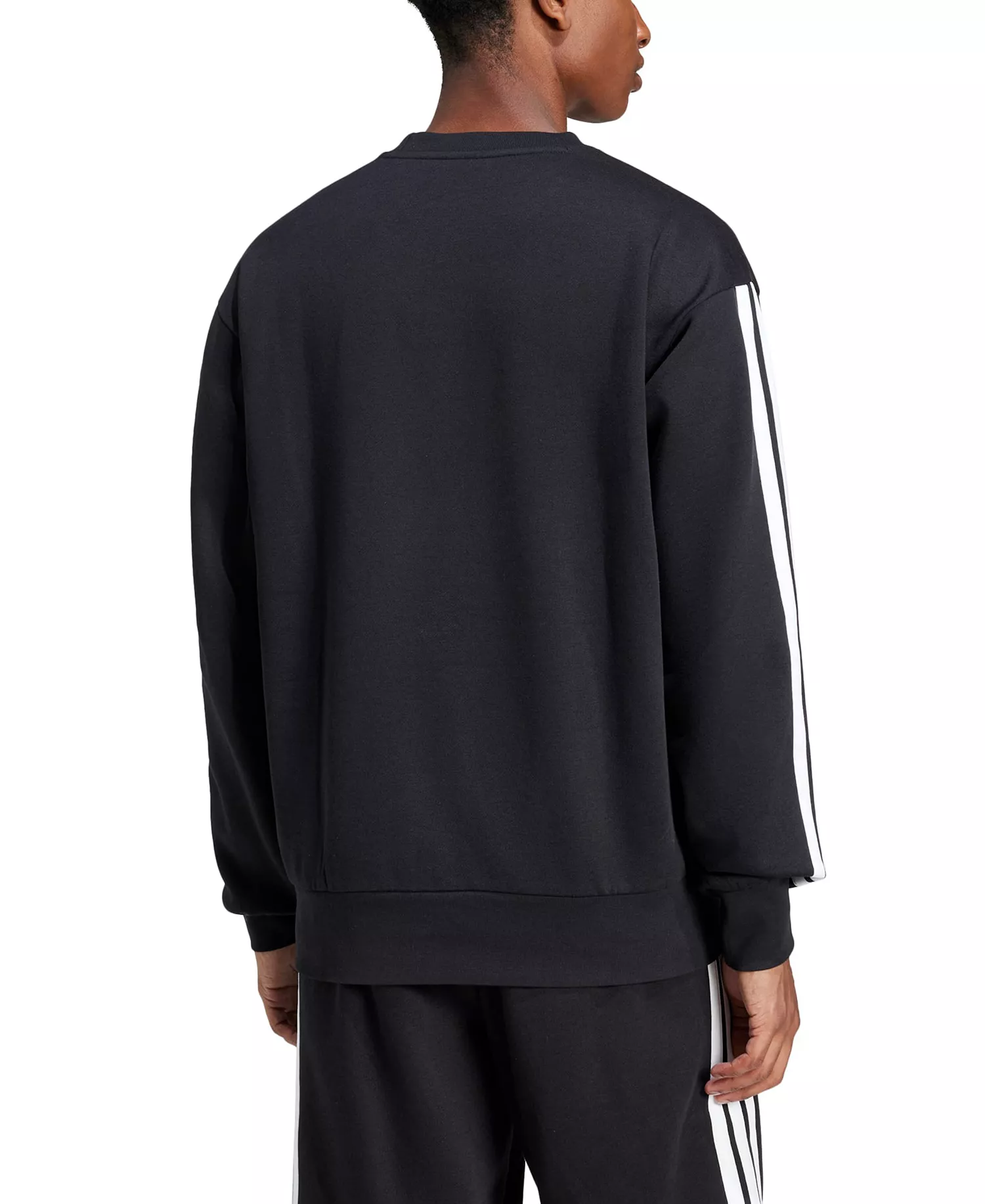 Men's Essentials 3-Stripes Fleece Sweatshirt - Black / White - 2XL