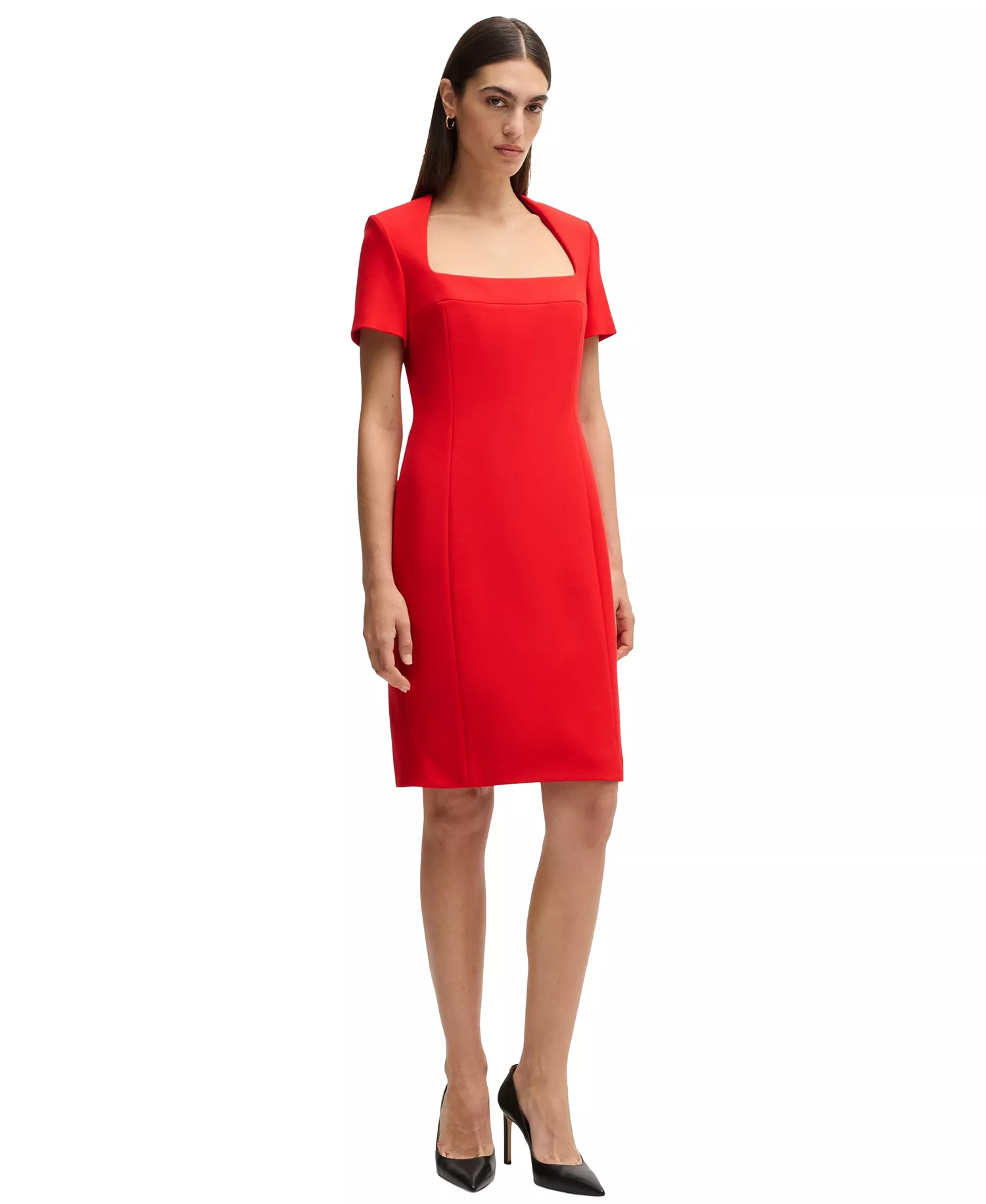 Women's Square-Neck Slim-Fit Dress - Bright Red - 2