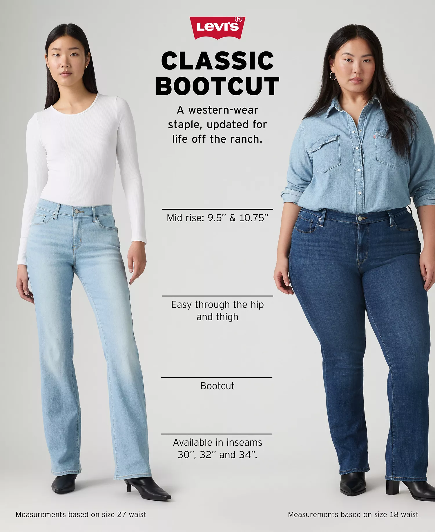 Women's Casual Classic Mid Rise Bootcut Jeans - Island Rinse - 10