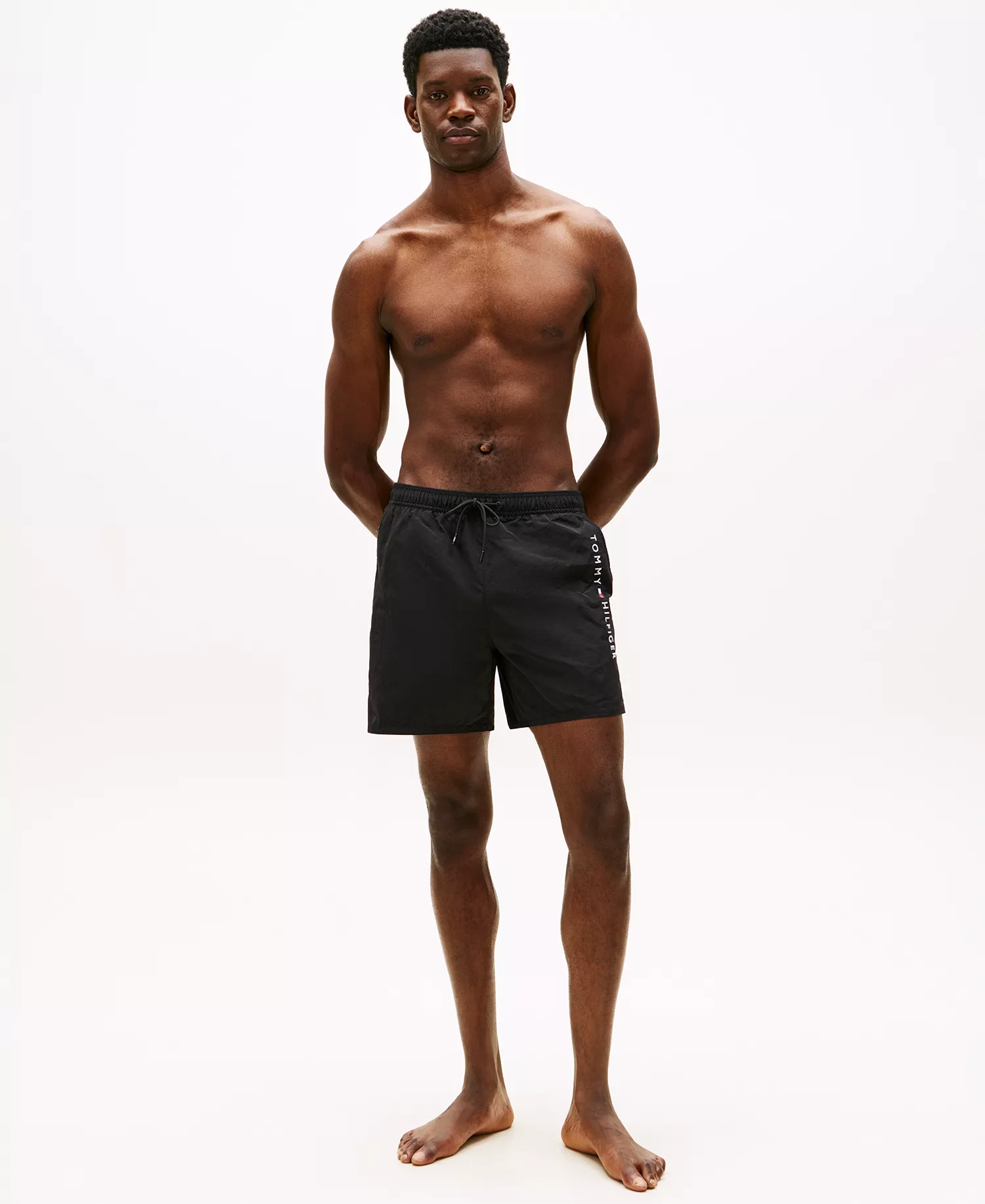 Men's Classic-Fit Drawstring Zip Pocket Swim Trunks - Black - 2XL
