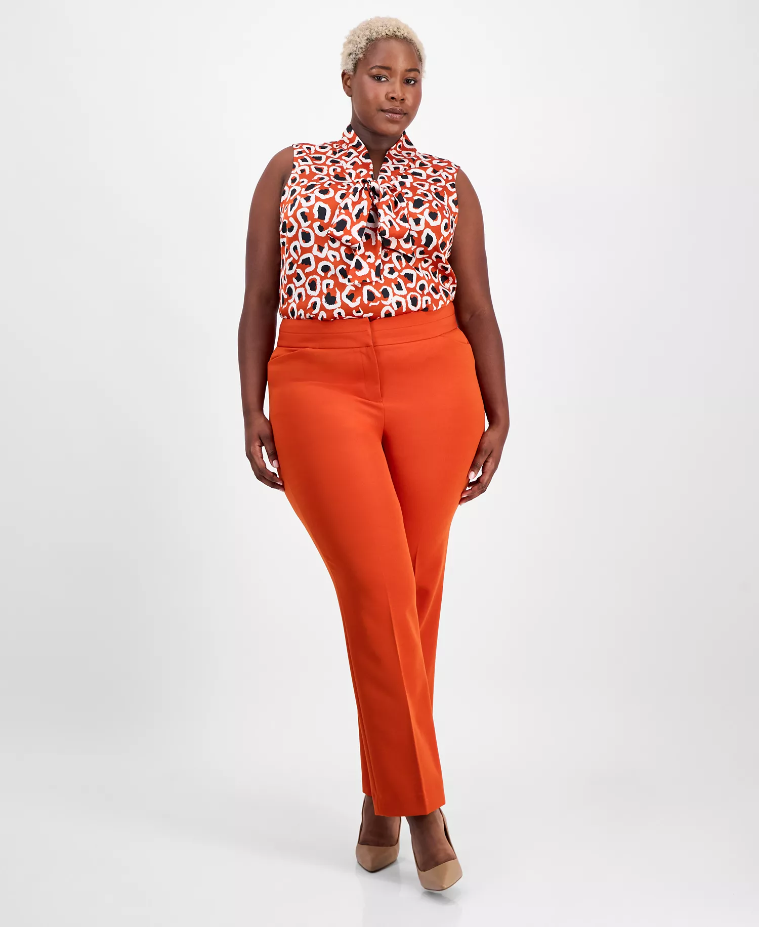 Plus Size Mid-Rise Bell-Bottom Pants - Persimmon - 14W