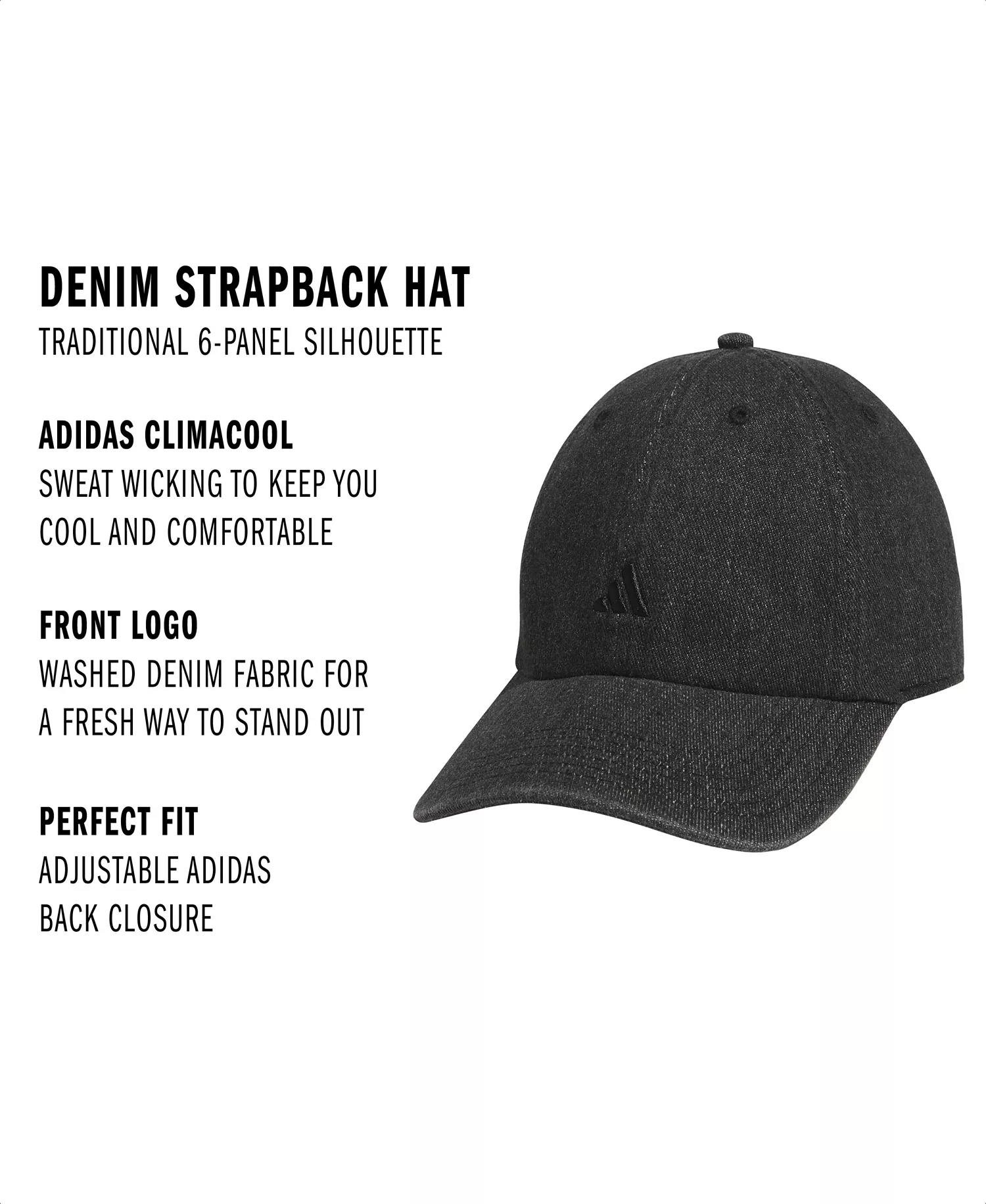 Women's Denim Strapback Hat - Black - ONE SIZE