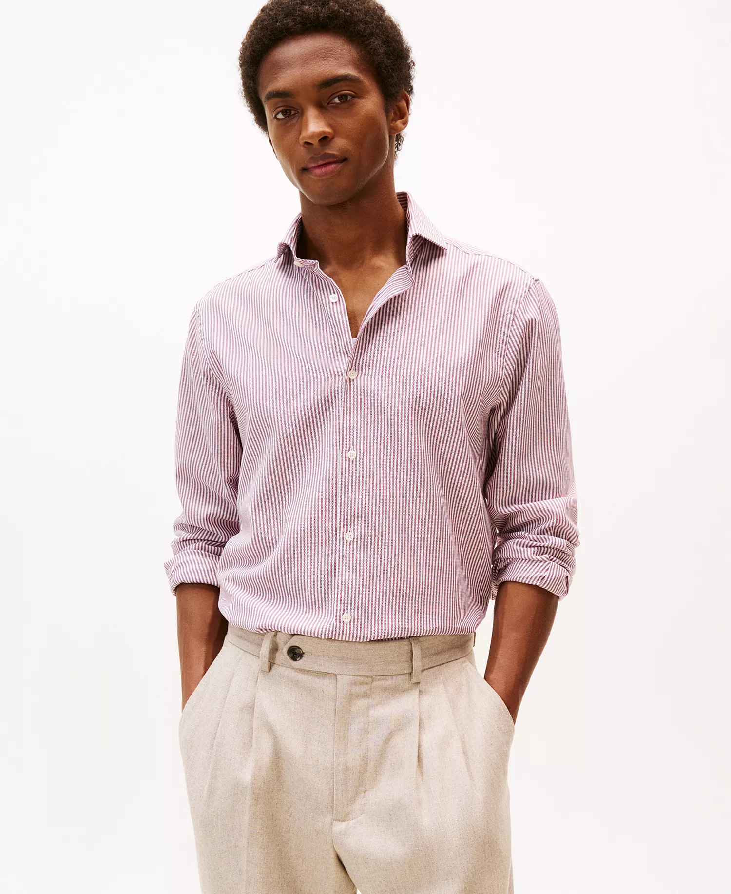 Men's Royal Oxford Ithaca Long Sleeve Button Up Shirt - Deep Rouge/white - L