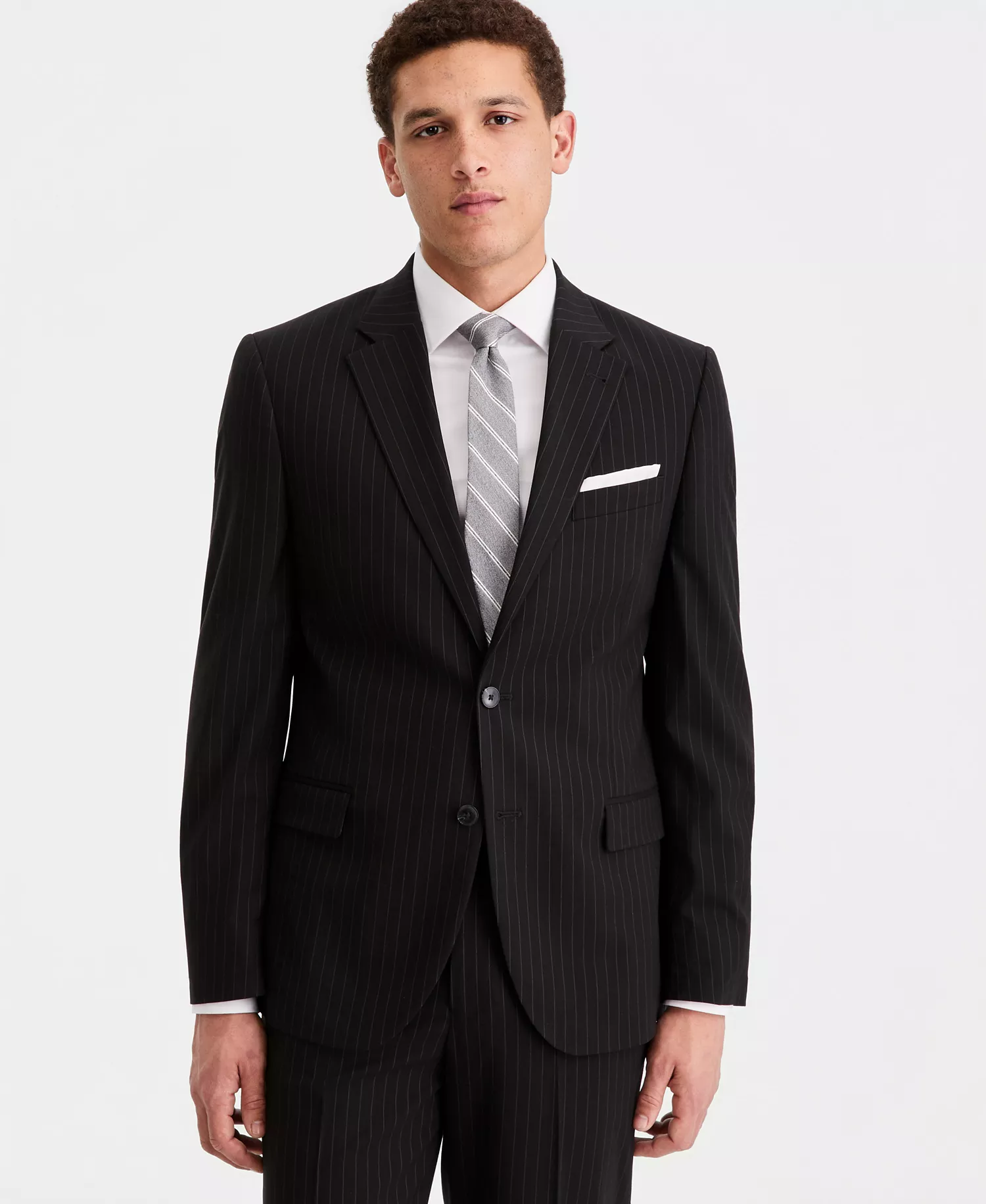 Men's Modern-Fit Nested Suit - Black Stripe - 36R