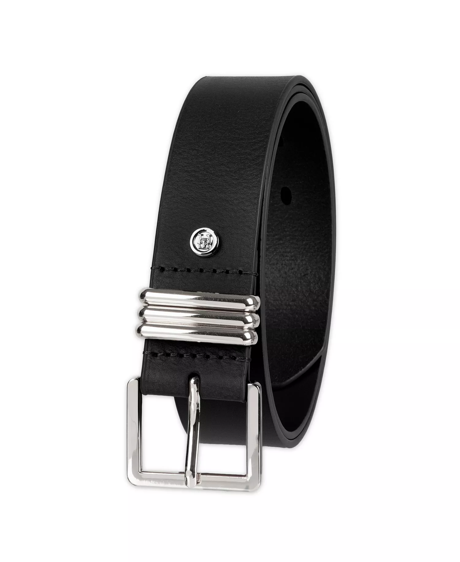 Women's Triple-Metal Strap Keeper Casual Leather Belt - Black - L