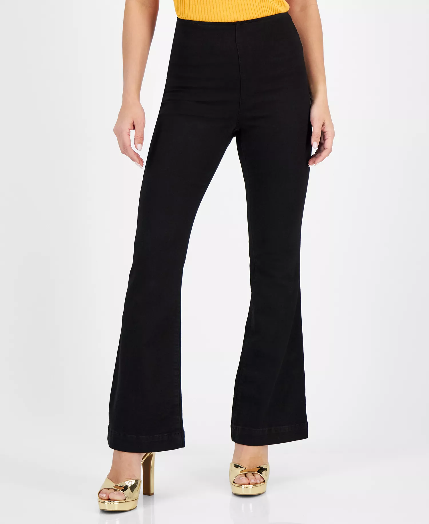 Women's High-Rise Flared-Leg Jeans, Created for Macy's - Deep Black - 4