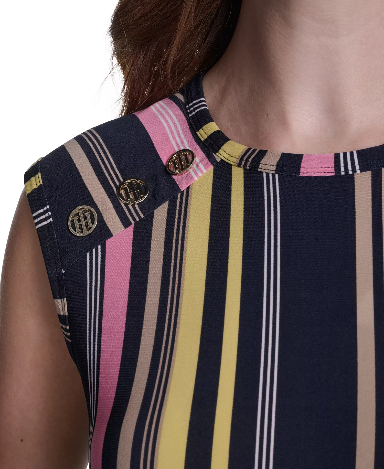 Women's Sleeveless Crewneck Stripe Top - Midnight/Pink Tulip - L