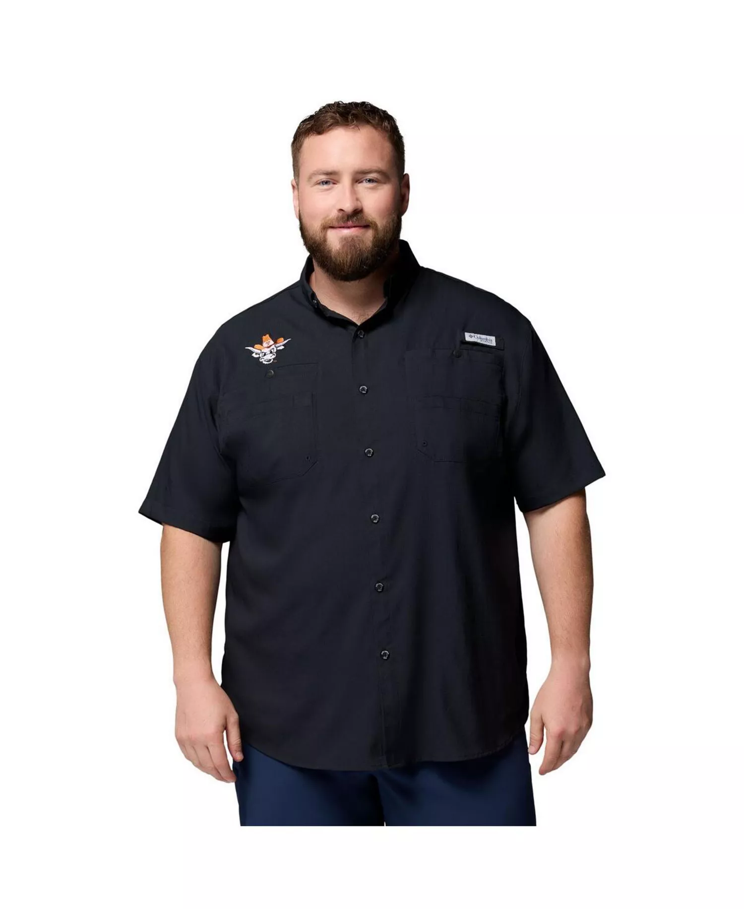 Men's Black Texas Longhorns Big Tall Tamiami Omni-Shade Button-Down Shirt - Black - 2XT