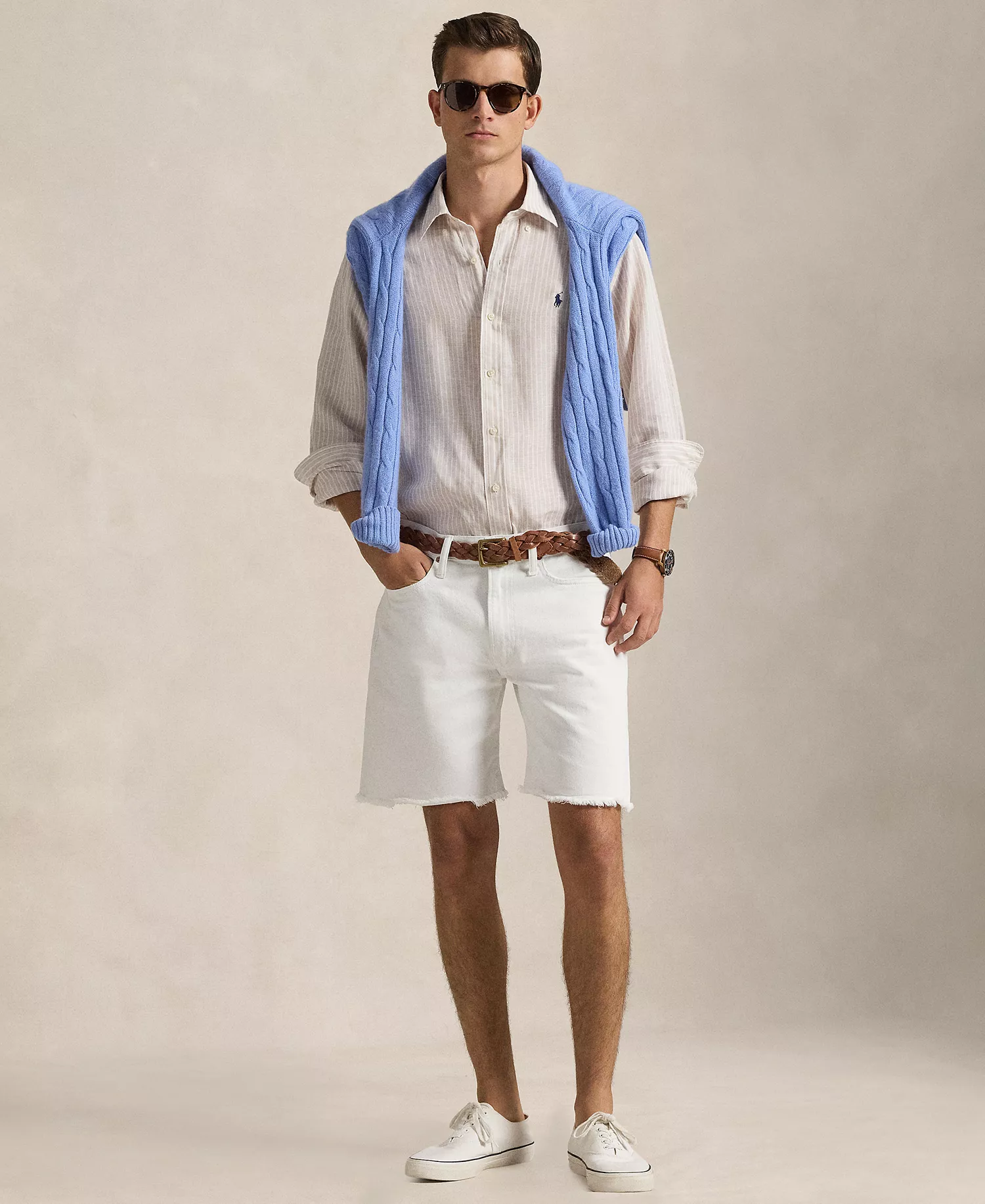 Men's Classic-Fit Collared Shirt - Coastal Beige White - 2XL