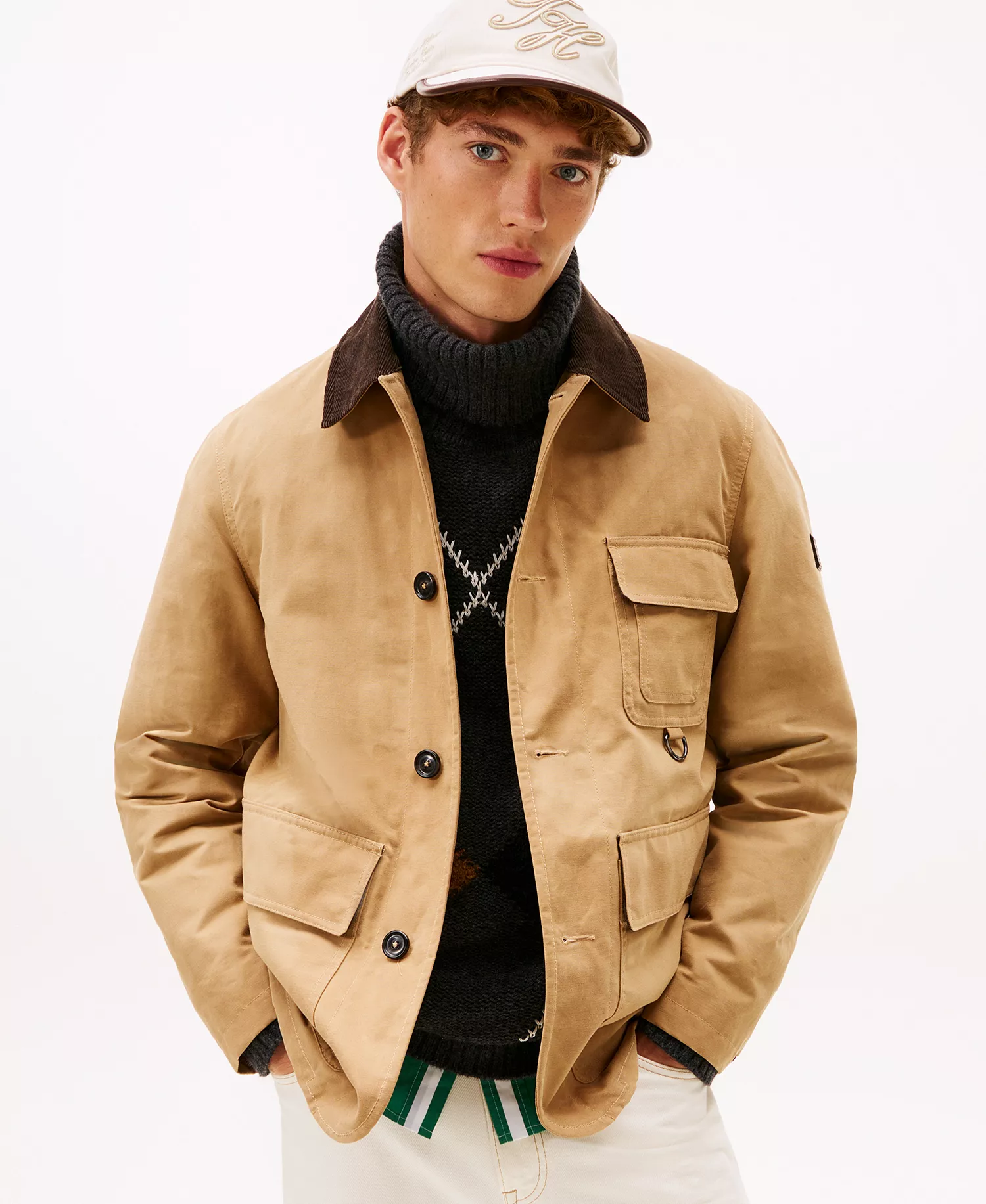 Men's Waxed Point Collar Barn Jacket - Safari Canvas - L