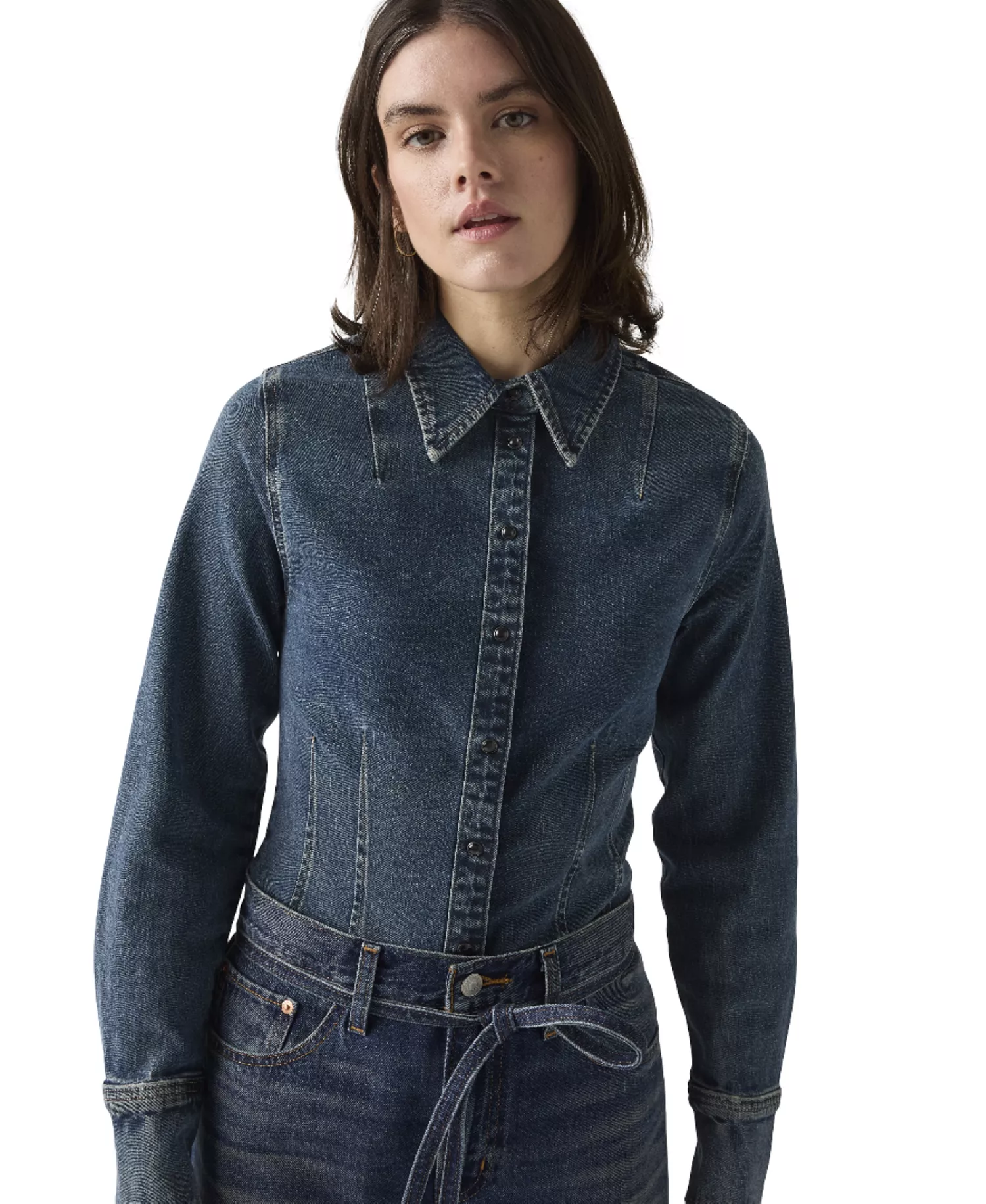 Premium Women's Long Sleeve Shaped Shirt - Navy - S