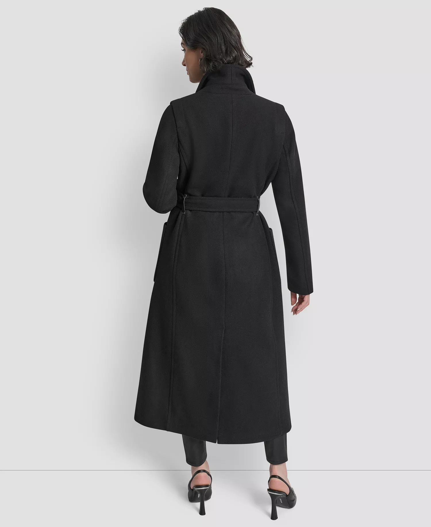 Women's Notch Collar Belted Wrap Coat - Black - L