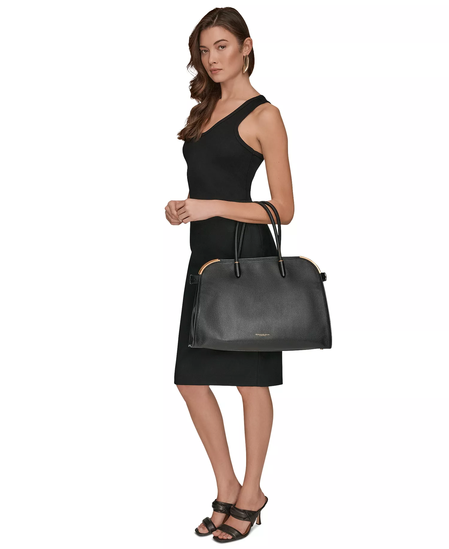 Satin Leather Medium Tote Bag - Black/gold - ONE SIZE