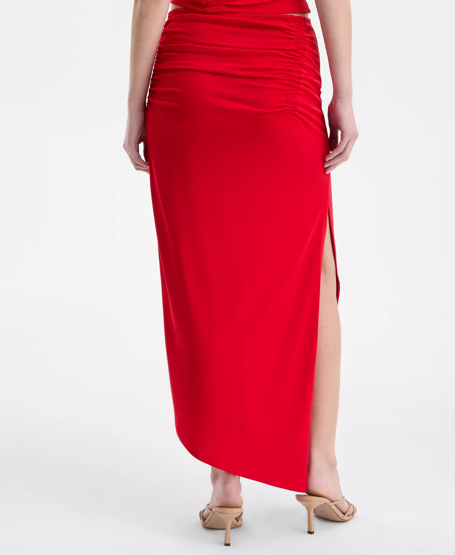 Women's Asymmetrical Ruched Midi Skirt, Macy's Exclusive - Ablaze - L