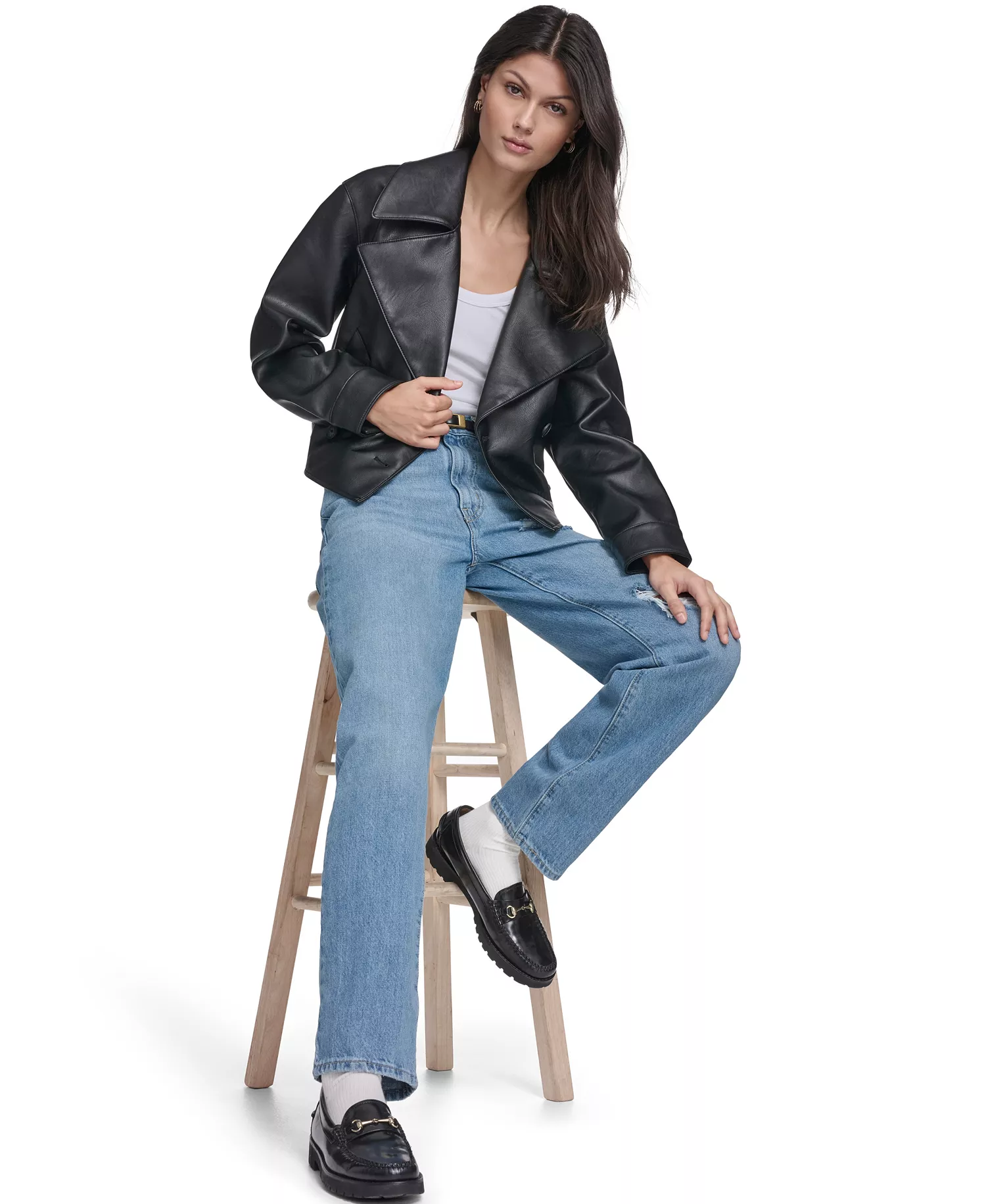 Women's Spread Collar Button-Front Jacket - Black - L