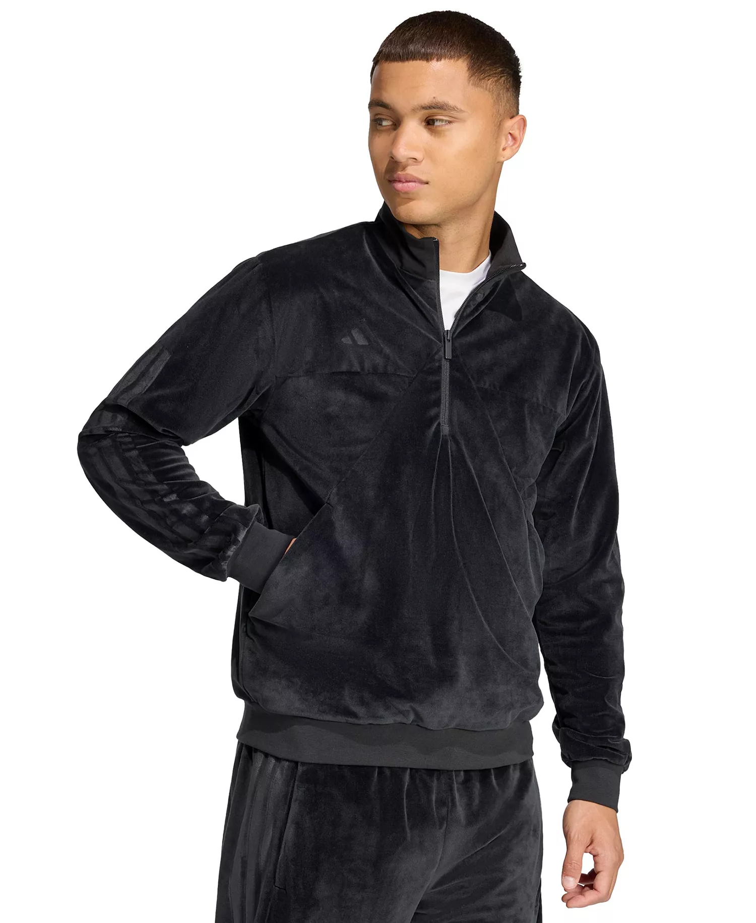 Men's House of Tiro Velour Half-Zip Track Jacket - Black - L