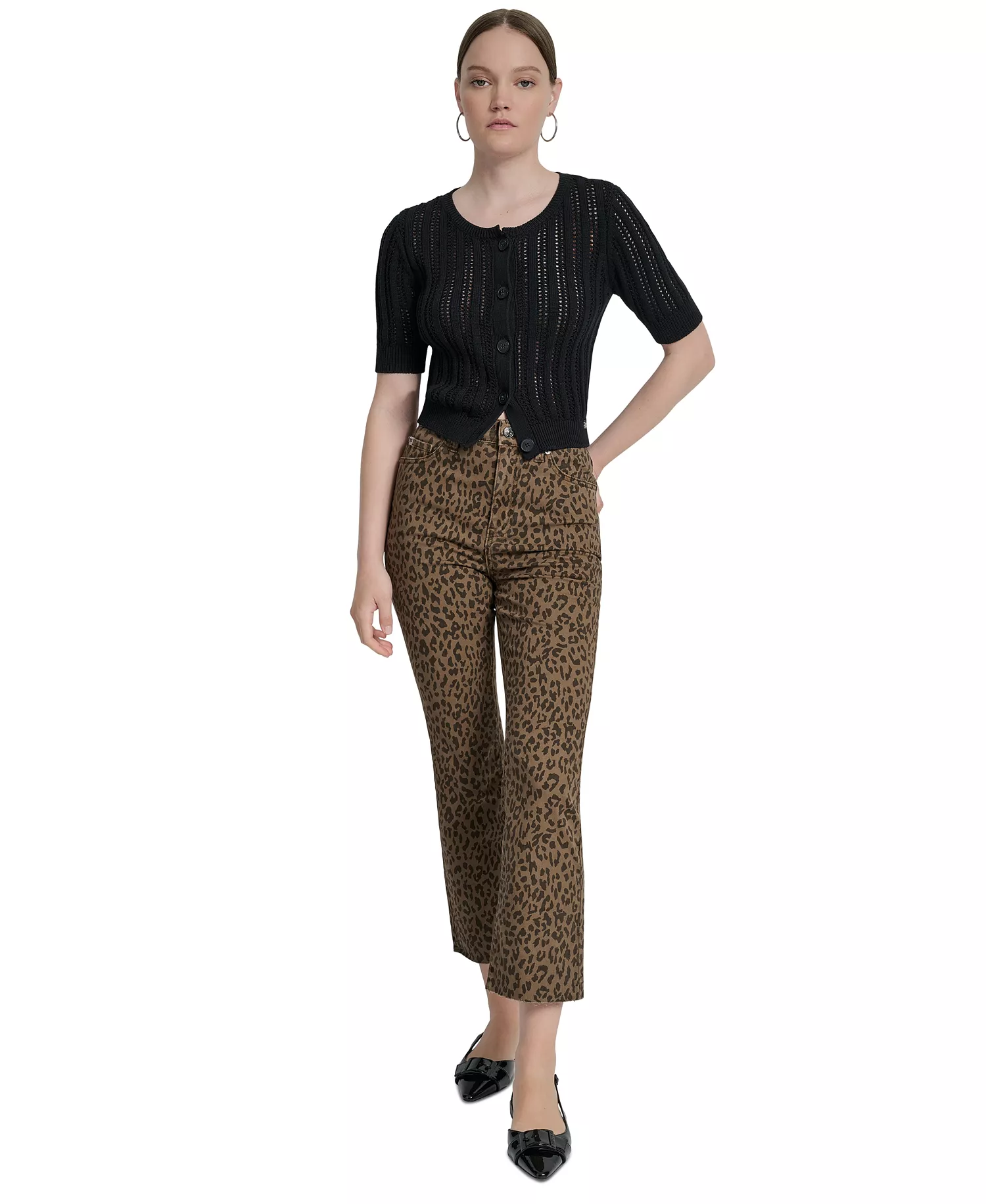 Women's Animal Print High Rise Cropped Flare Jeans - Nkz - Dk Earth Leopard Prt - 24