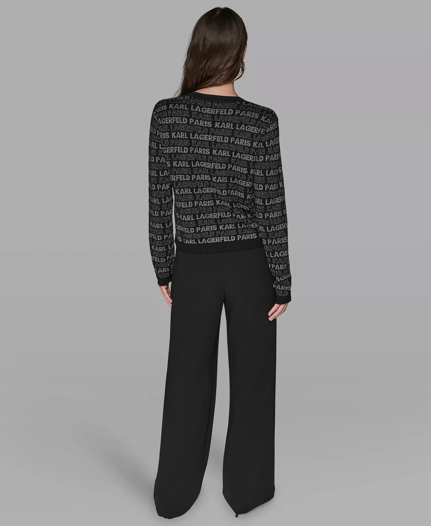 Women's Lurex Logo Cardigan Sweater - Black/Gunmetal - XS