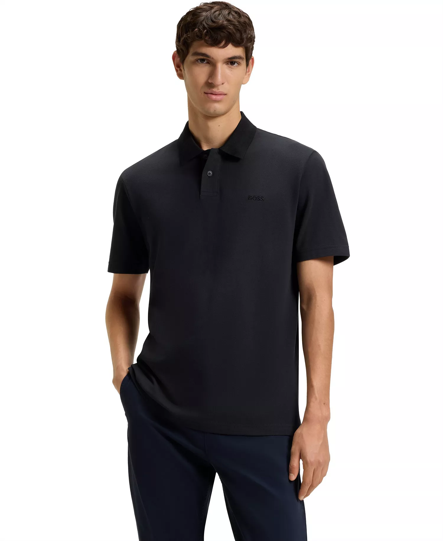 Men's Cotton Pique Relaxed-Fit Polo Shirt - Dark Blue - 2XL