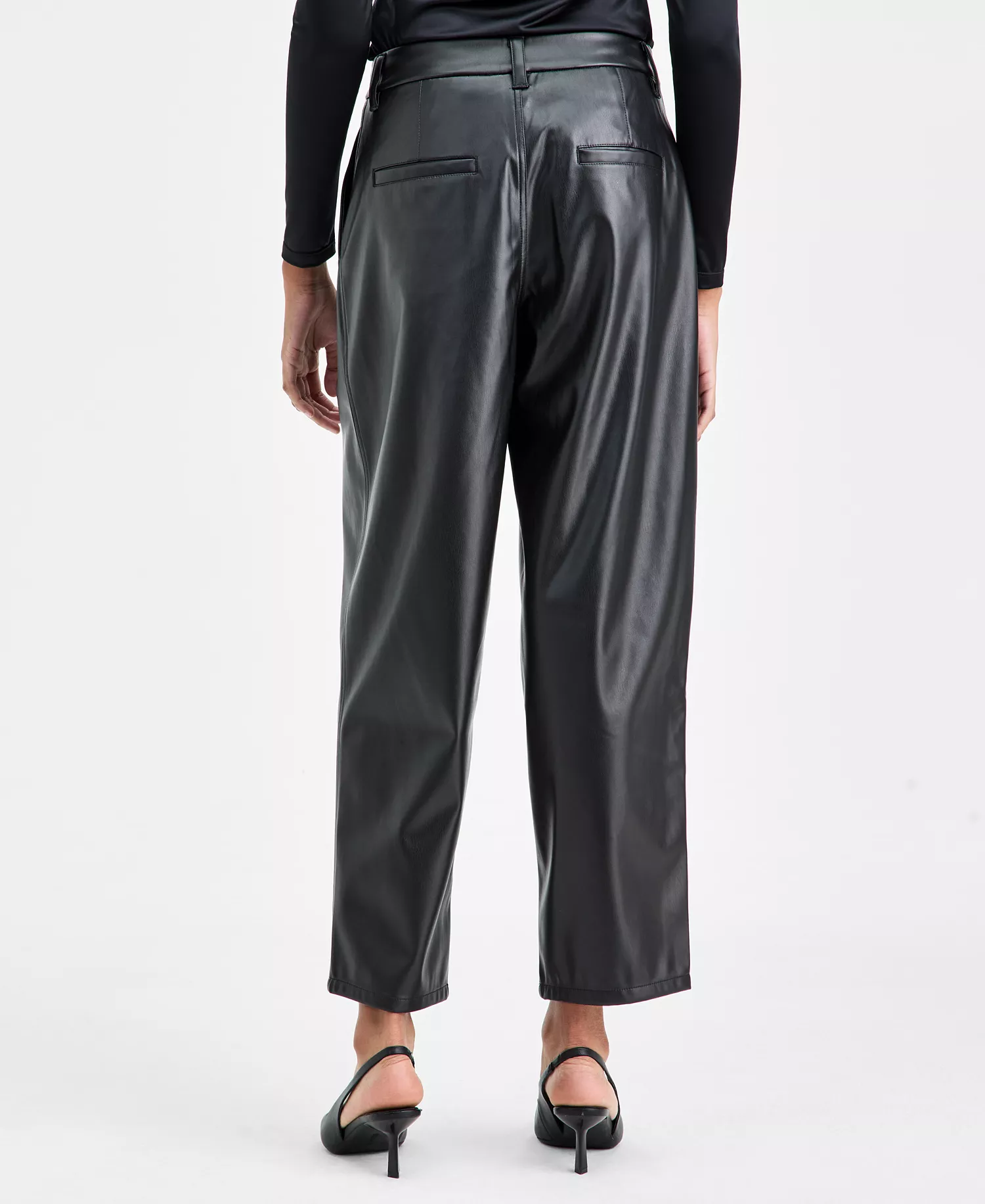 Women's Faux Leather Barrel-Leg Pants, Macy's Exclusive - Black - 0