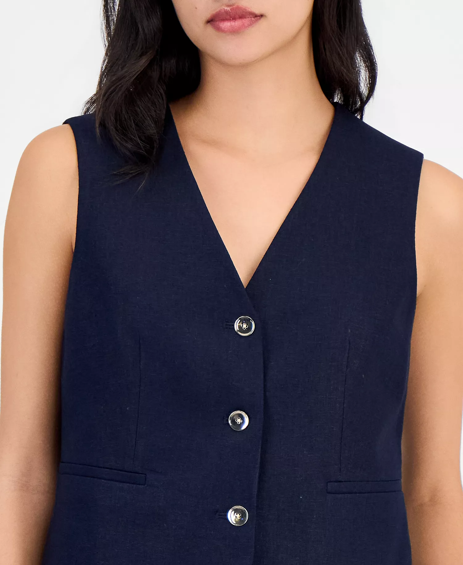 Women's Linen-Blend Button-Front Vest, Macy's Exclusive - Bar Navy - 2XL