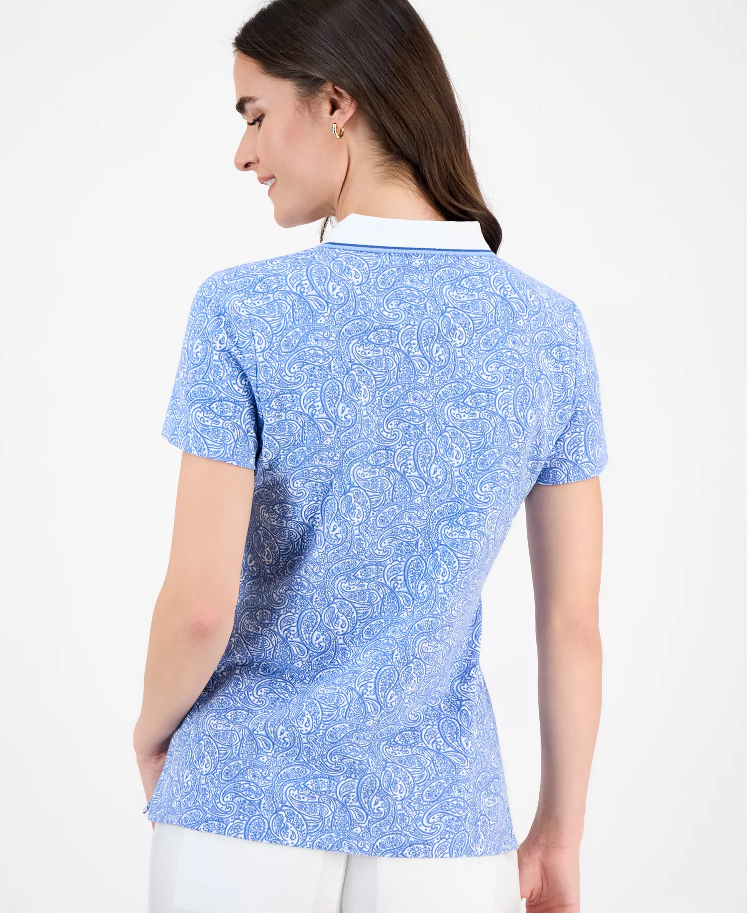 Nautica Women's Garden Paisley Polo Shirt - Blue Haze Multi - L