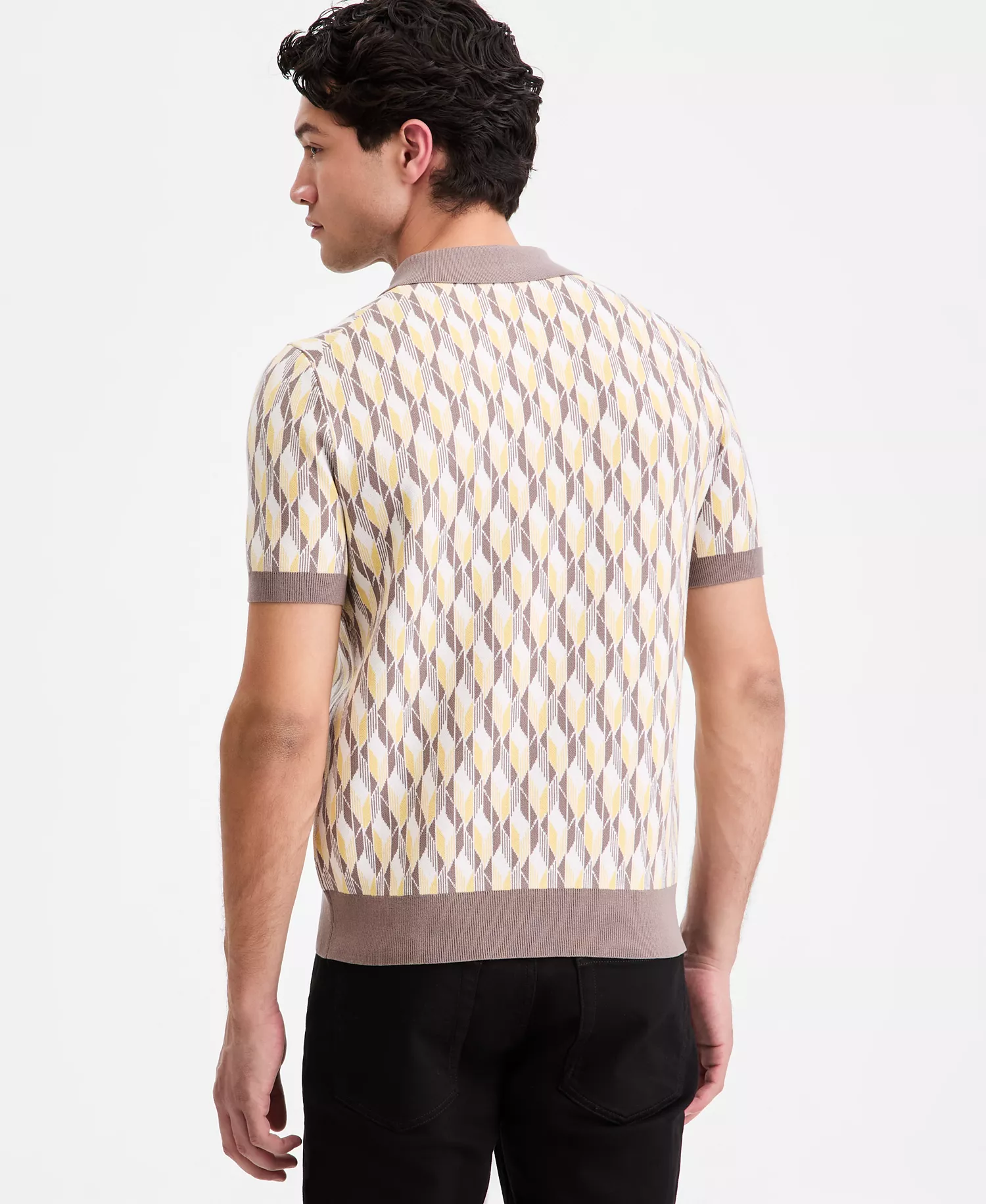 Men's Jacquard Half-Zip Short-Sleeve Polo Shirt - open miscellaneous - 2XL