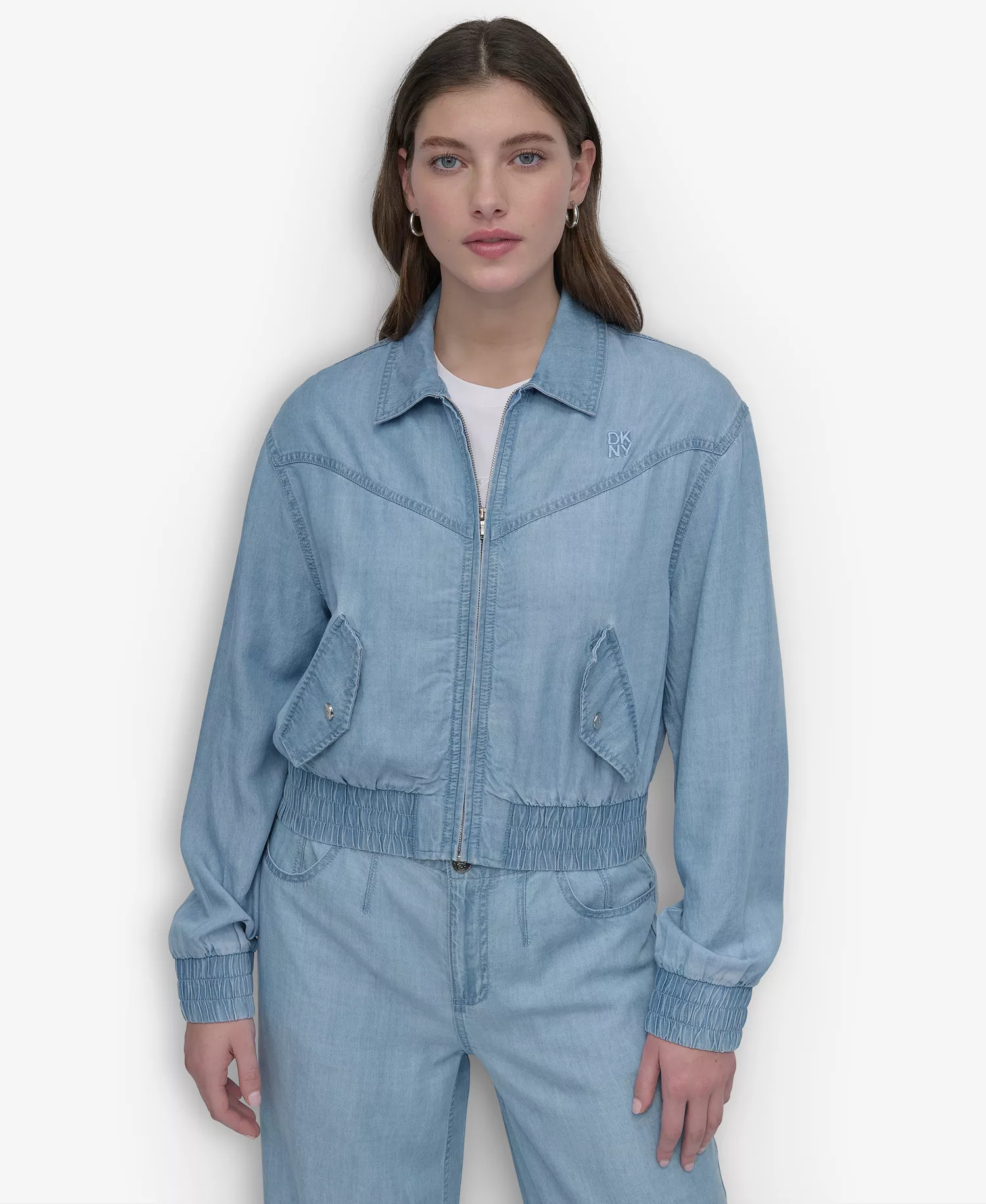 Women's Chambray Zip-Front Bomber Jacket - Lt Chambray - L