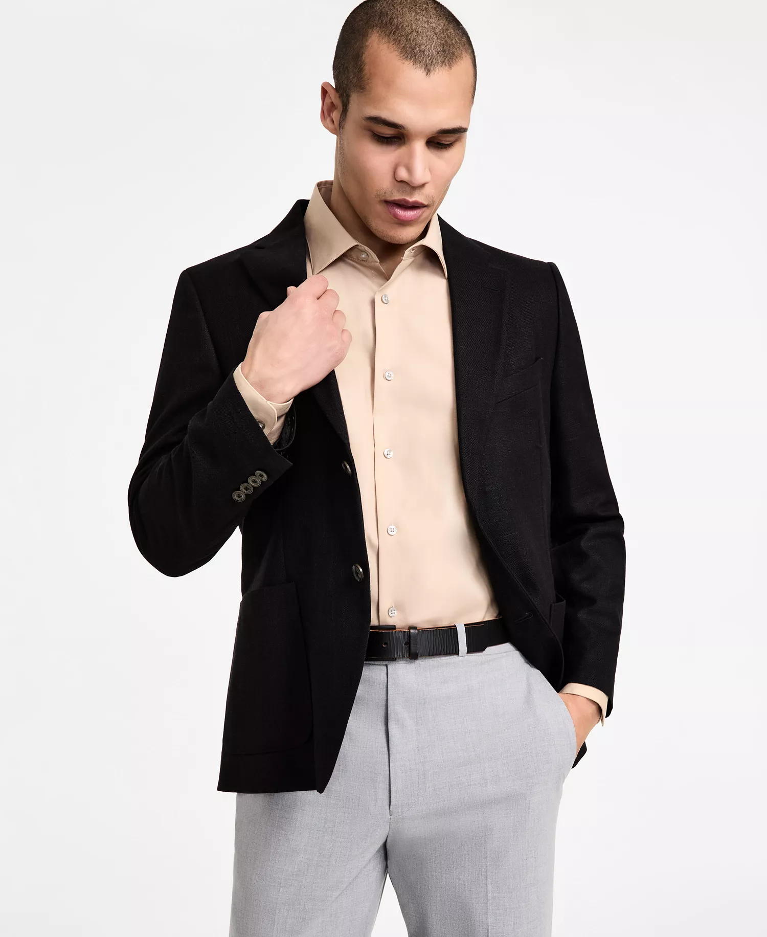 Men Modern-Fit Active Stretch Structure Weave Sport Coat   - Black - 36R