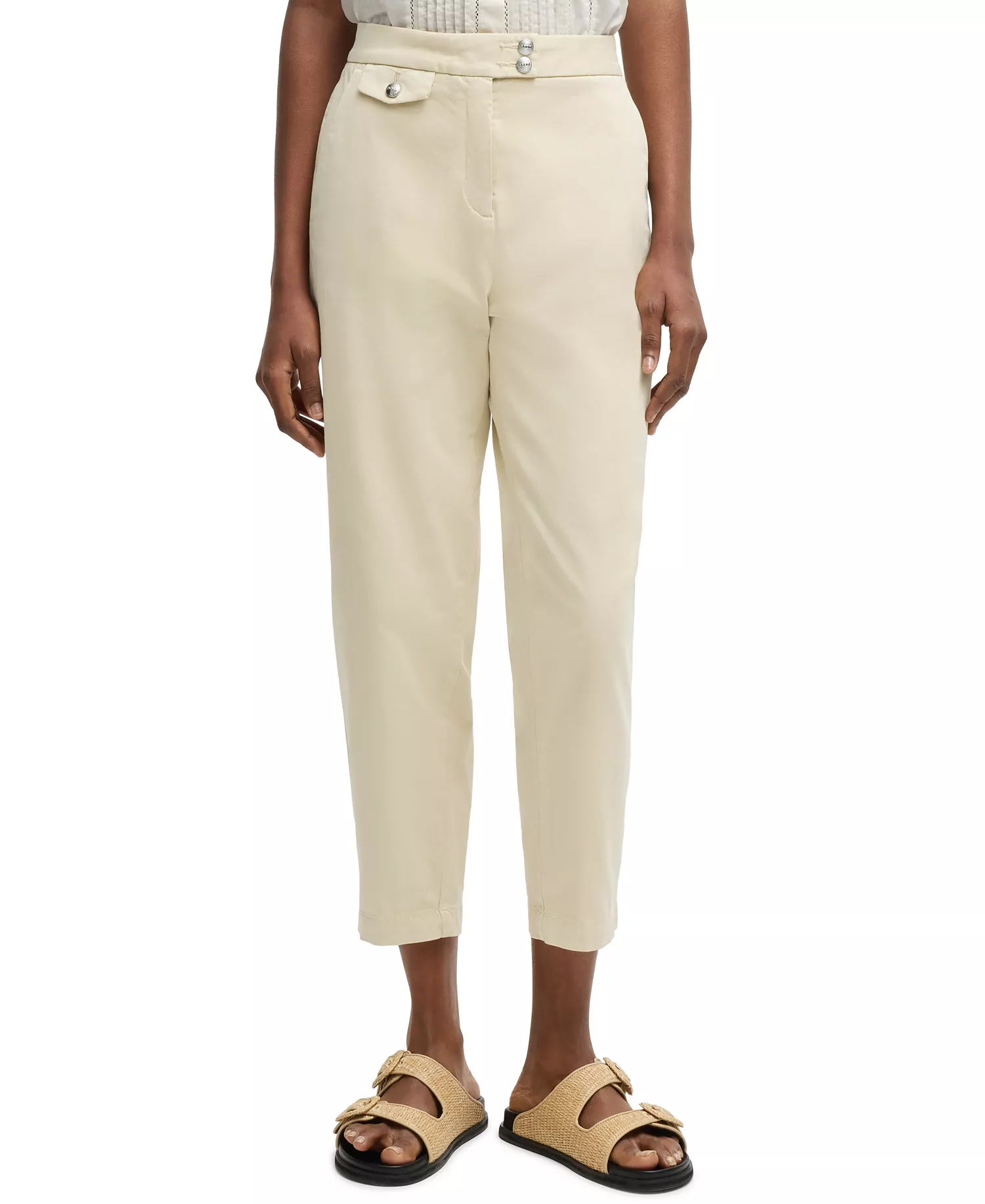 Women's Casual Satin Chino Pants - Open Beige - 0