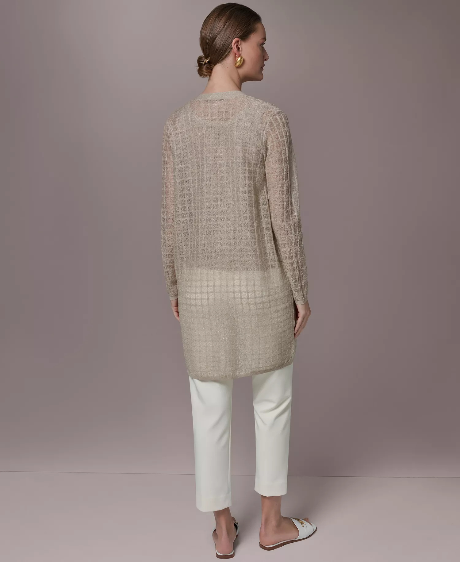 Women's Grid Pattern Long-Sleeve Cardigan - Tuscan Gray - L