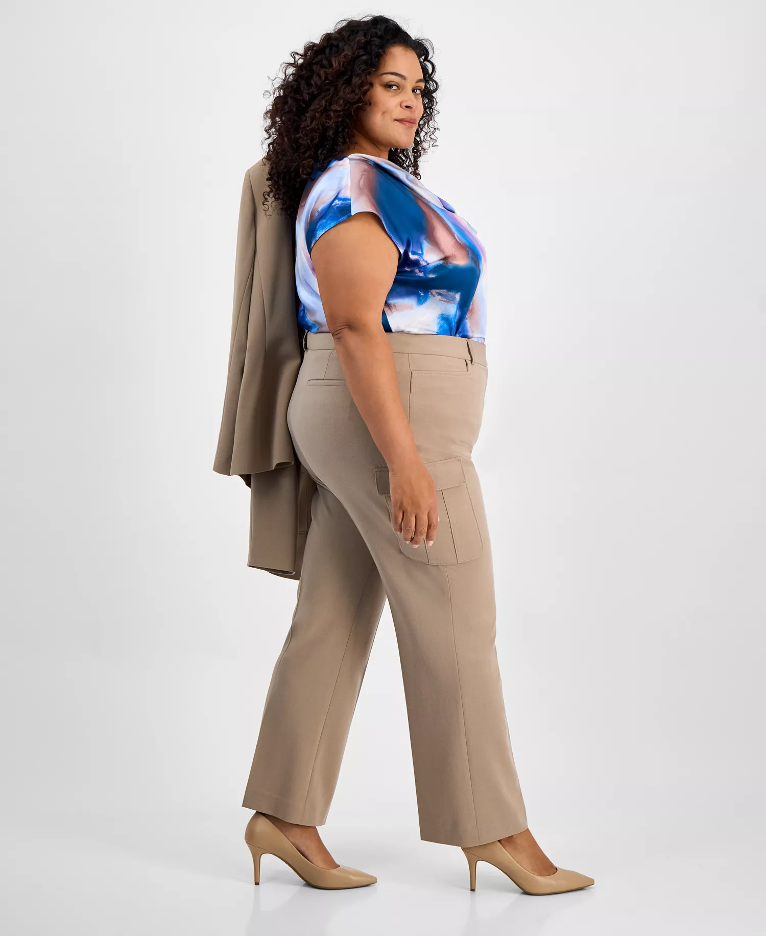 Plus Size Straight-Leg Cargo Pants - Latte - 22W