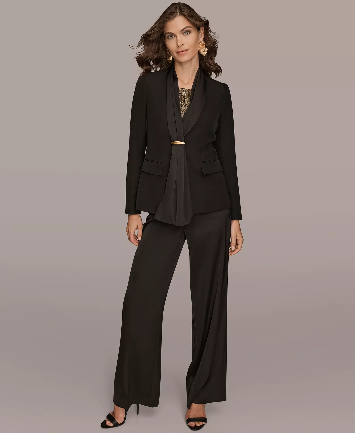 Women's Mixed Media Collarless Jacket, Regular & Petites - Black - 0