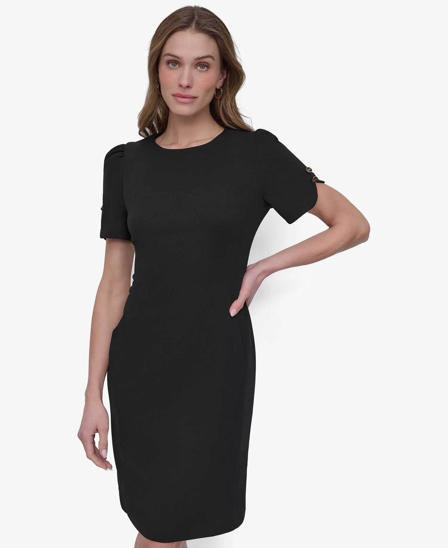 Women's Short Sleeve Scuba Crepe Sheath Knee-length Dress - Black - 4
