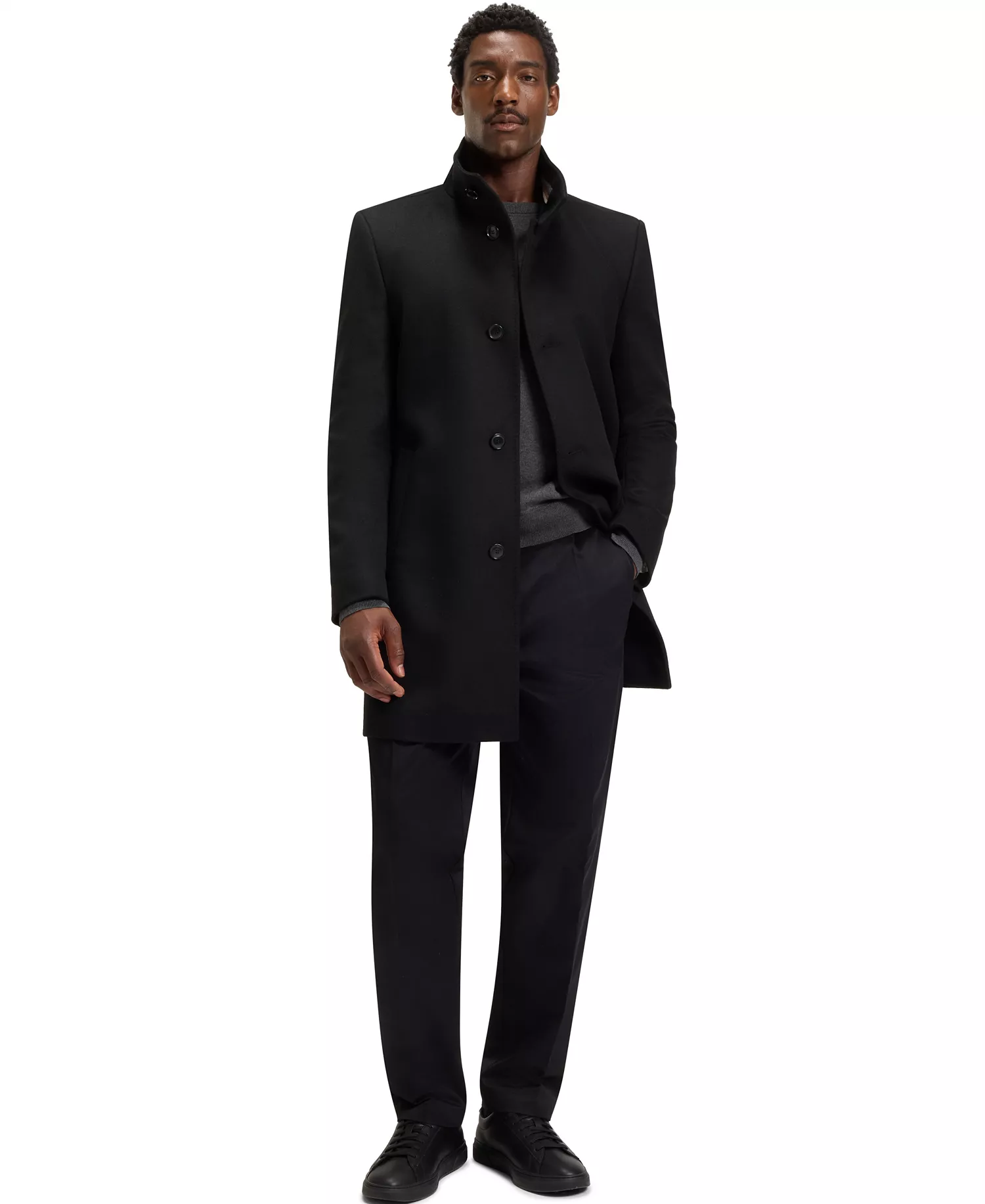 Men's Wool Cashmere Slim-Fit Coat - Black - 34R