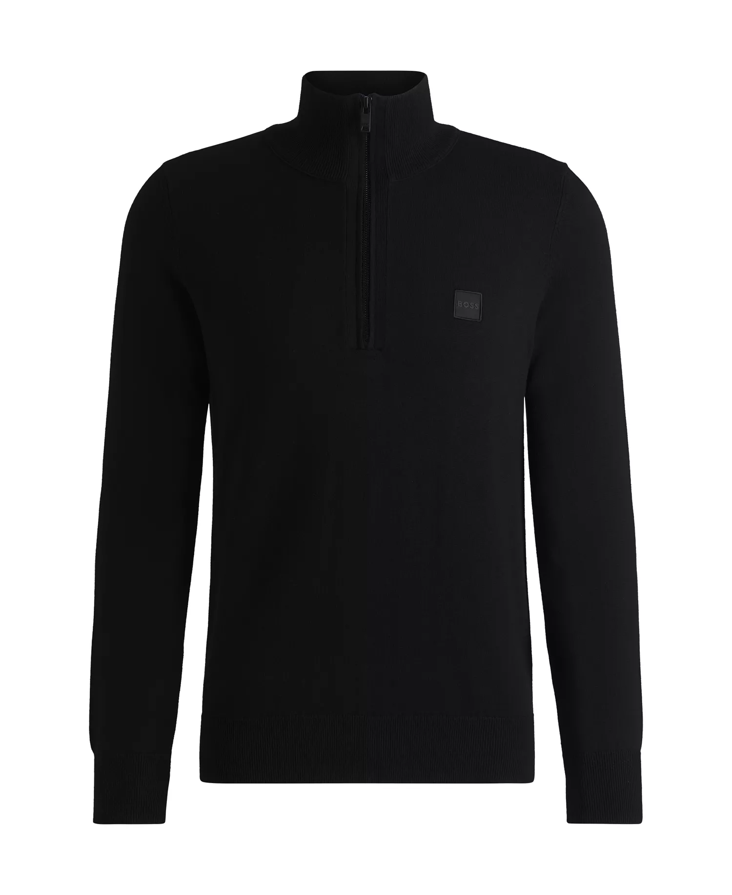 Men's Logo-Patch Zip-Neck Sweater - Black - M