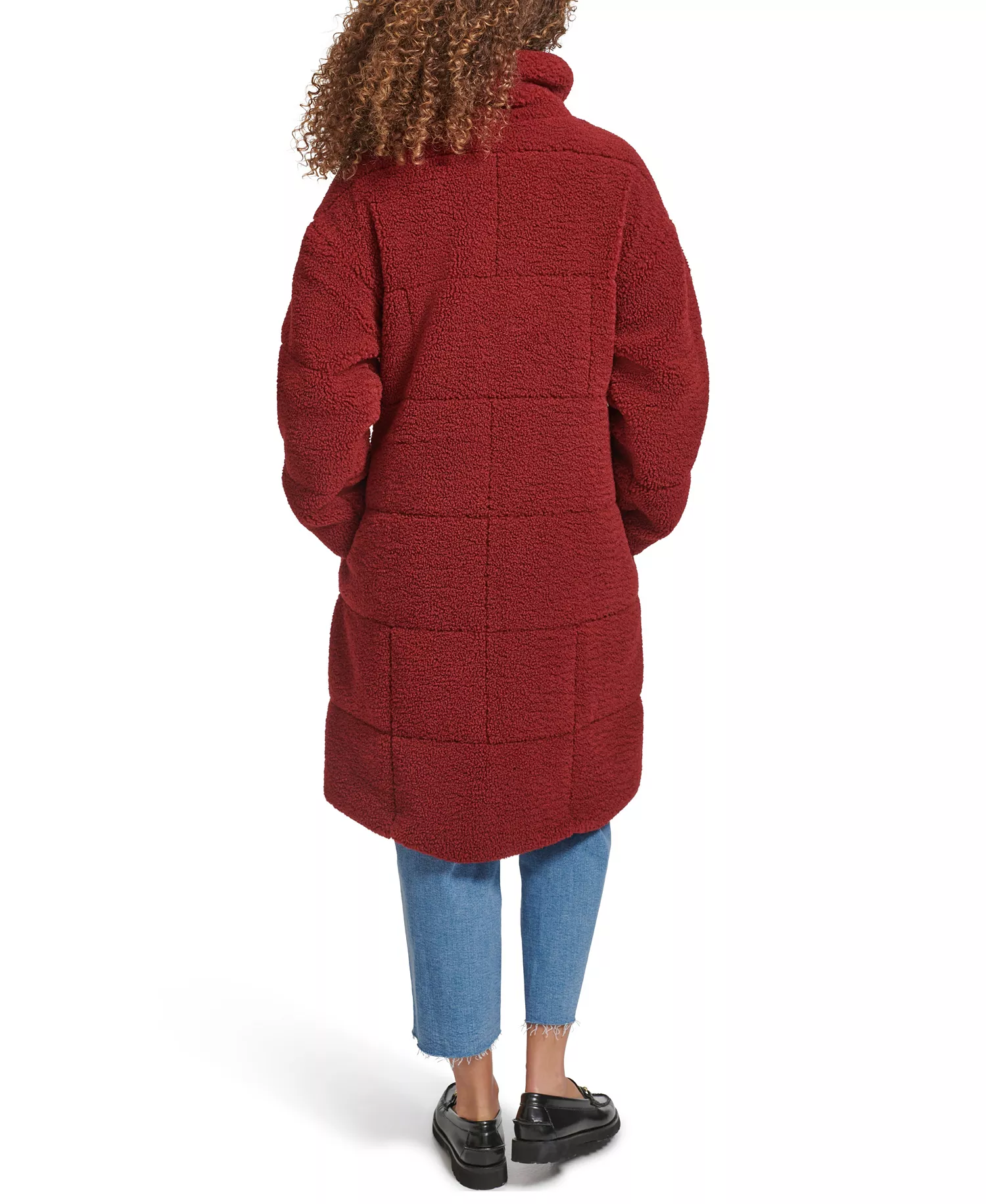 Women's Long Sherpa Snap-Closure Teddy Coat - Cabernet - L