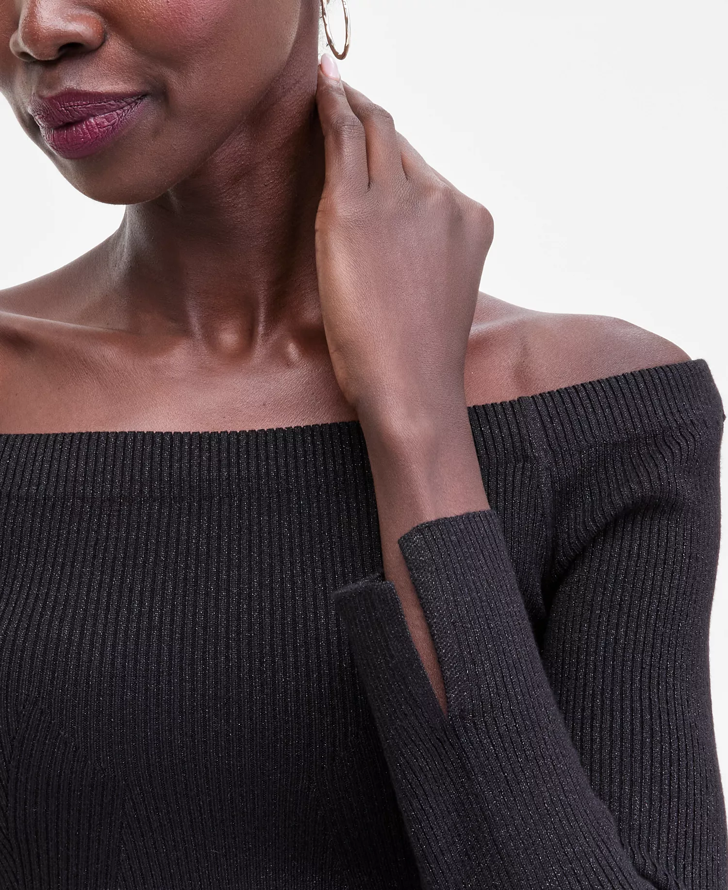 Women's Shimmer-Knit Boat-Neck Sweater, Macy's Exclusive - Deep Black Lurex - L