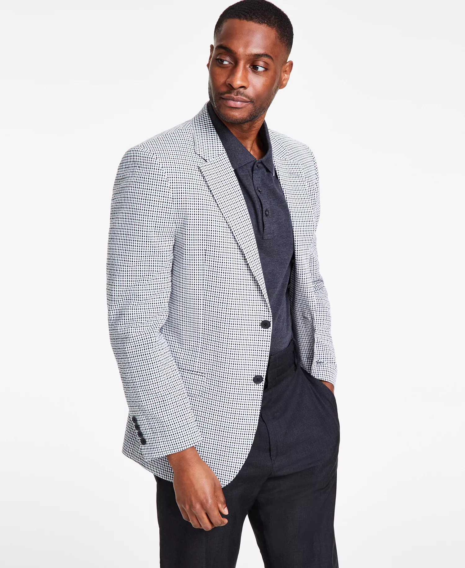 Men's Modern-Fit Seersucker Blazer - Black/white - 36R