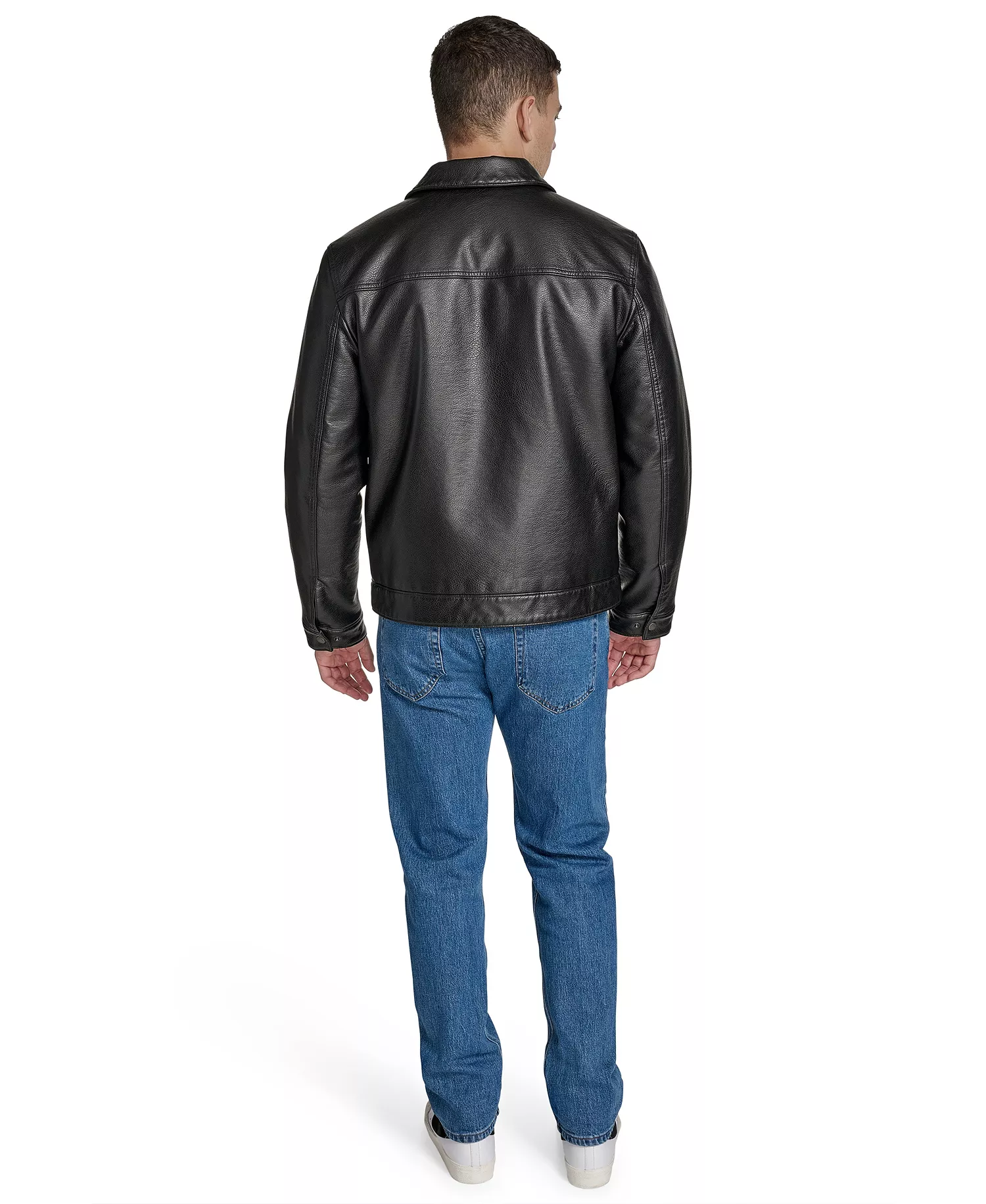 Men's Faux Leather Trucker Jacket - Black - 2XL